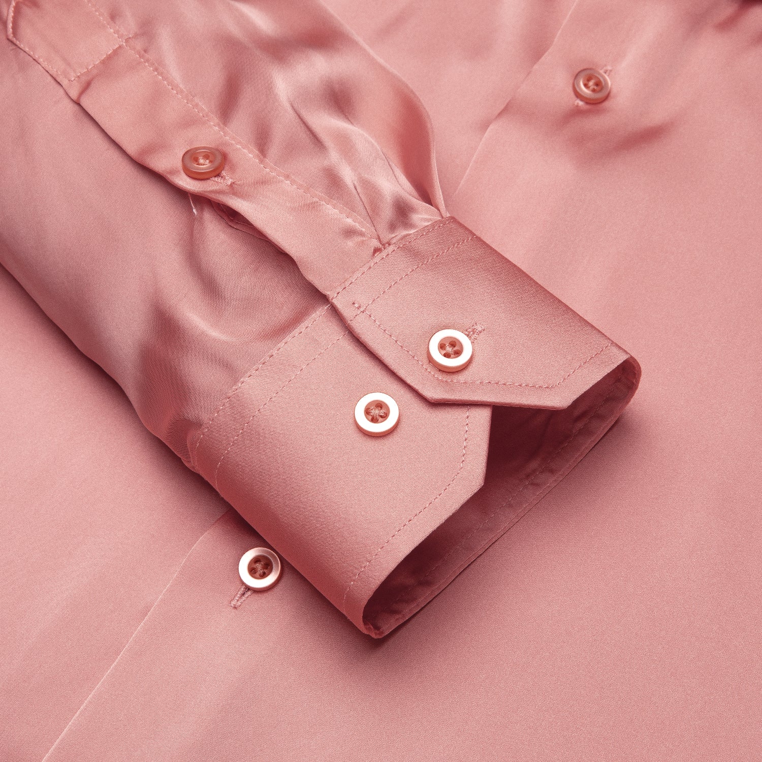 Rose Pink Solid Satin Chiffon Non-stretch Men's Long Sleeve Shirt