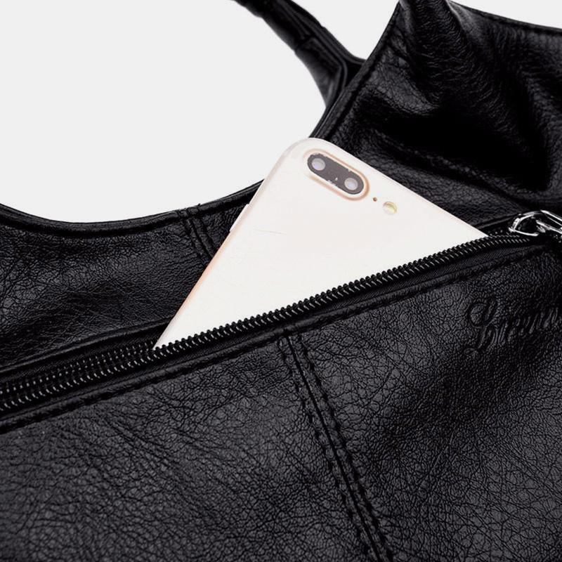 Soft Leather Handbags Stitching Solid Large Capacity Shoulder Bag