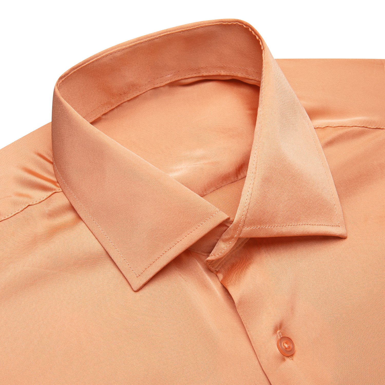 Honey Orange Solid Satin Chiffon Non-stretch Men's Long Sleeve Shirt
