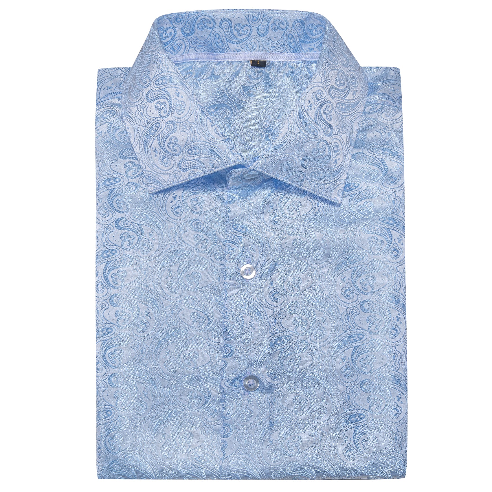 Baby Blue Paisley Pattern Silk Men's Long Sleeve Shirt