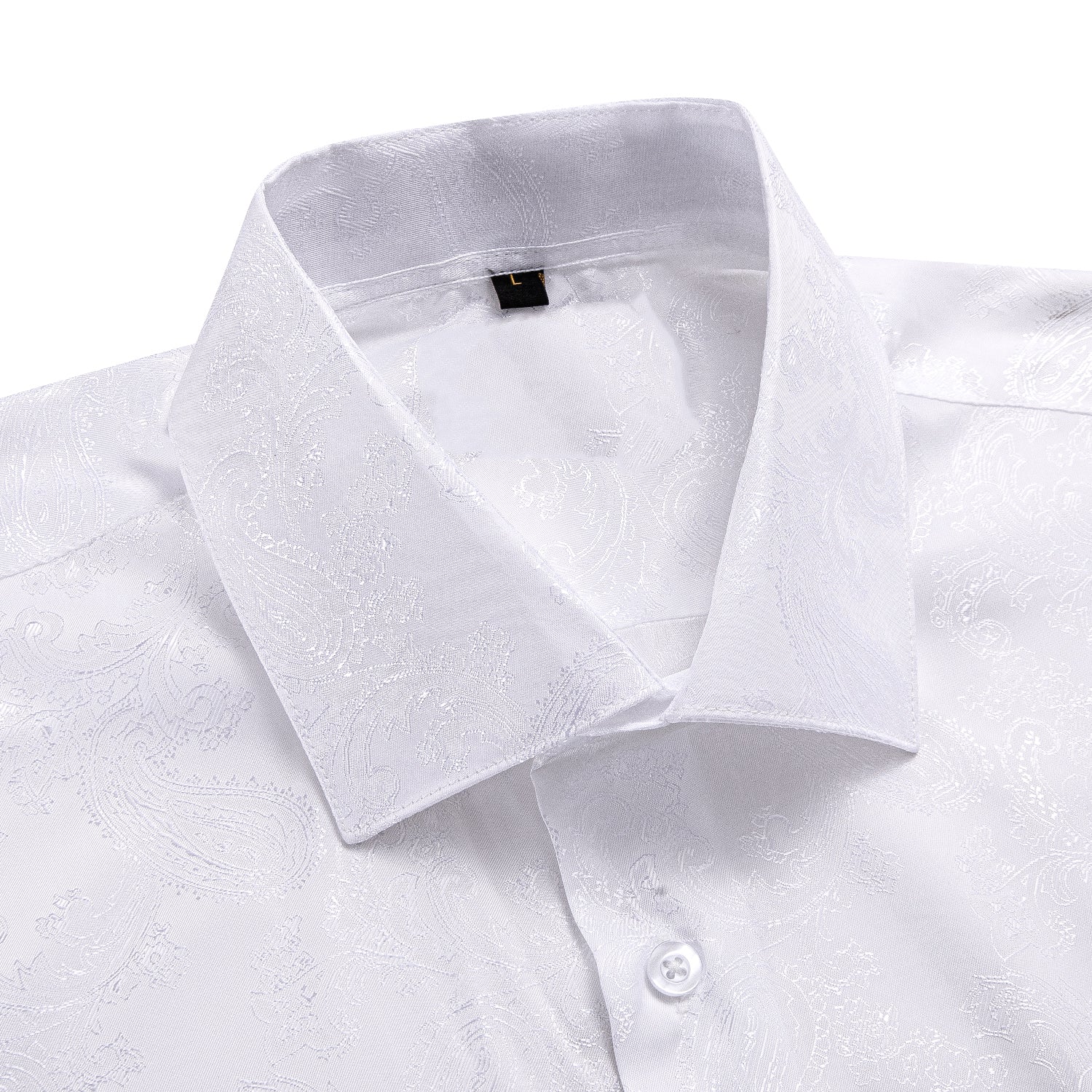 New Pure White Paisley Silk Men's Short Sleeve Shirt