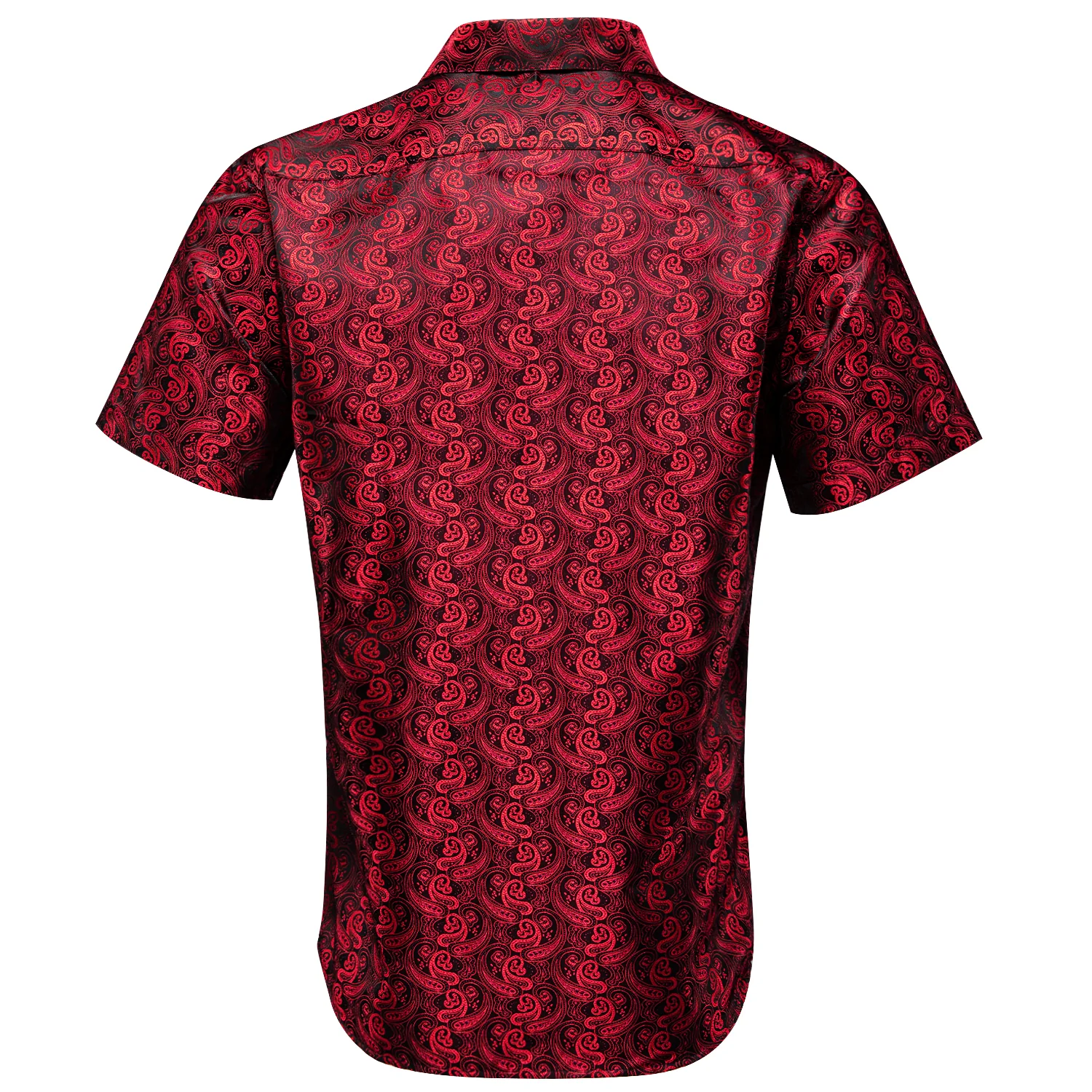 New Red Black Paisley Silk Men's Short Sleeve Shirt
