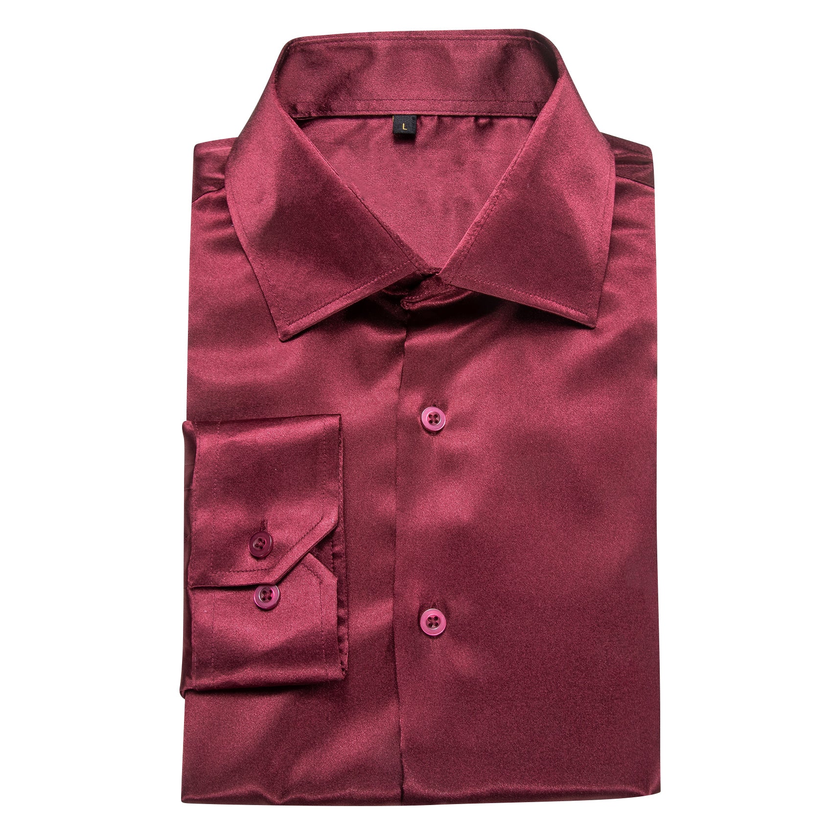 Burgundy Red Solid Silk Men's Long Sleeve Shirt
