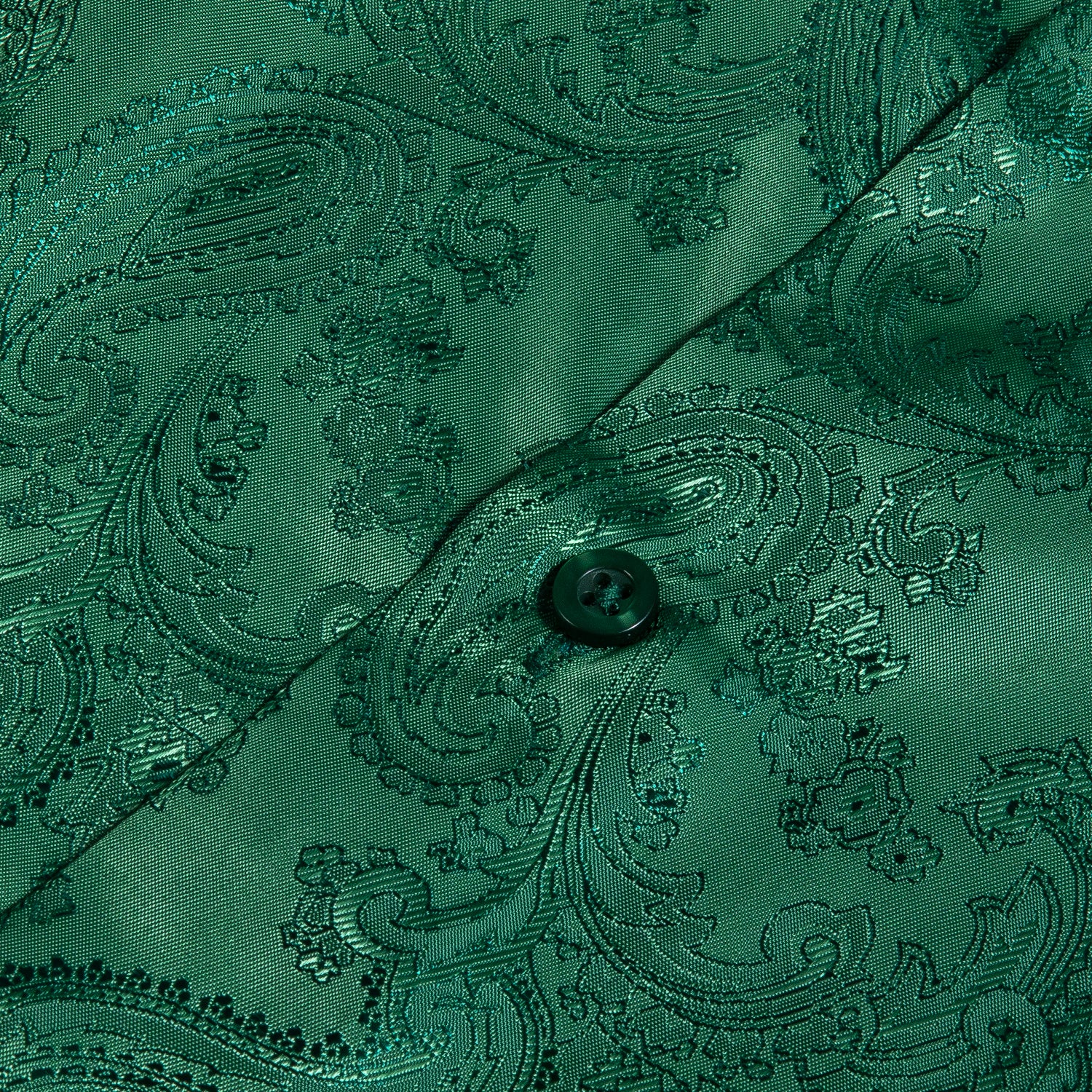 Shiny Green Paisley Pattern Silk Men's Long Sleeve Shirt
