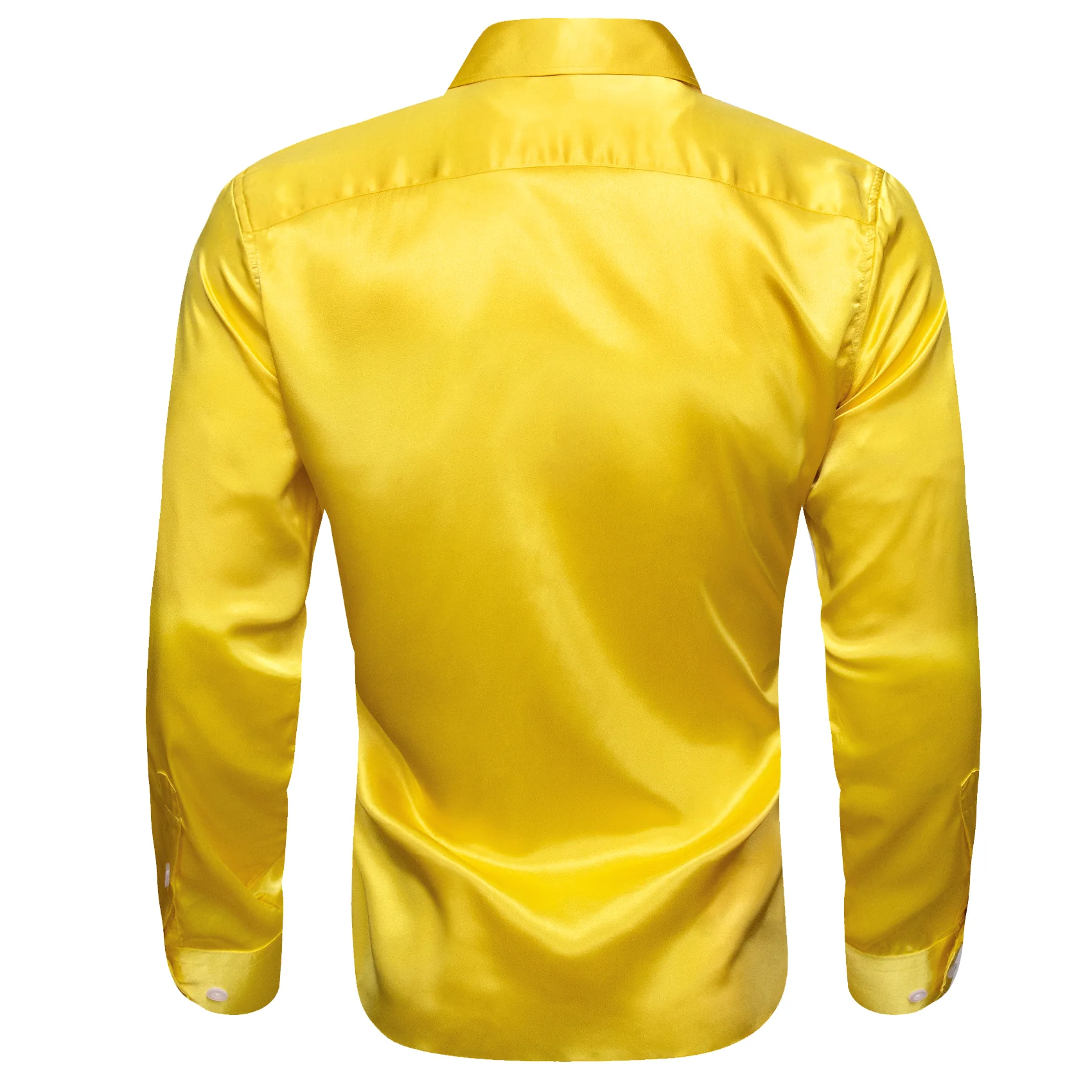 New Lemon Yellow Solid Satin Silk Men's Long Sleeve Shirt