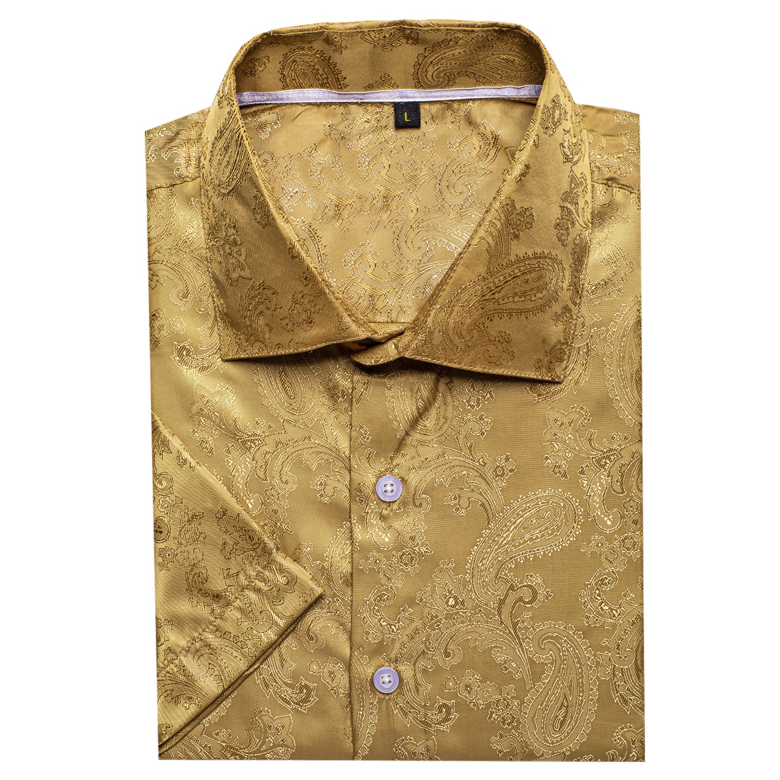 New Golden Paisley Silk Men's Short Sleeve Shirt