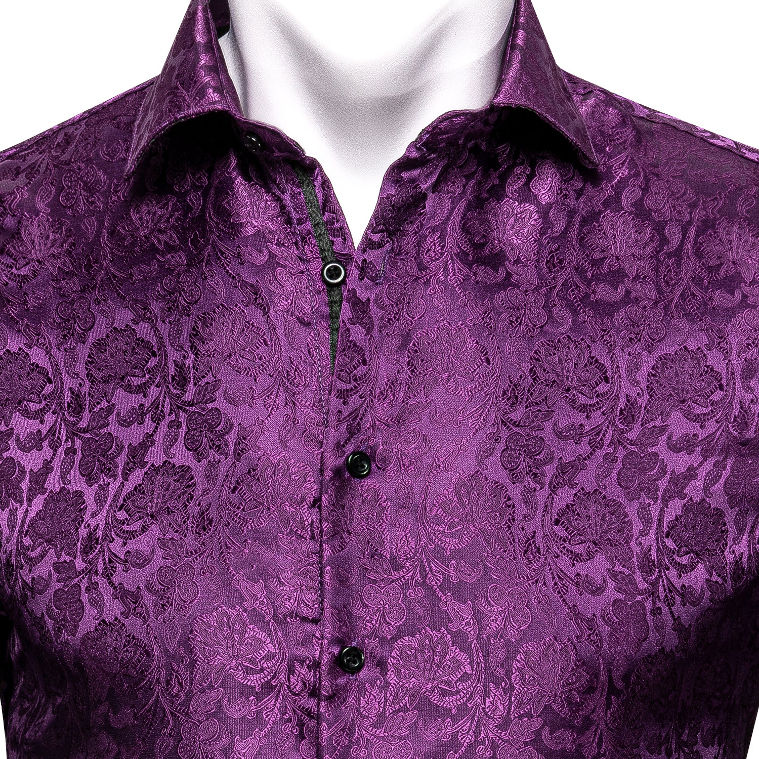 Purple Floral Silk Men's Long Sleeve Shirt