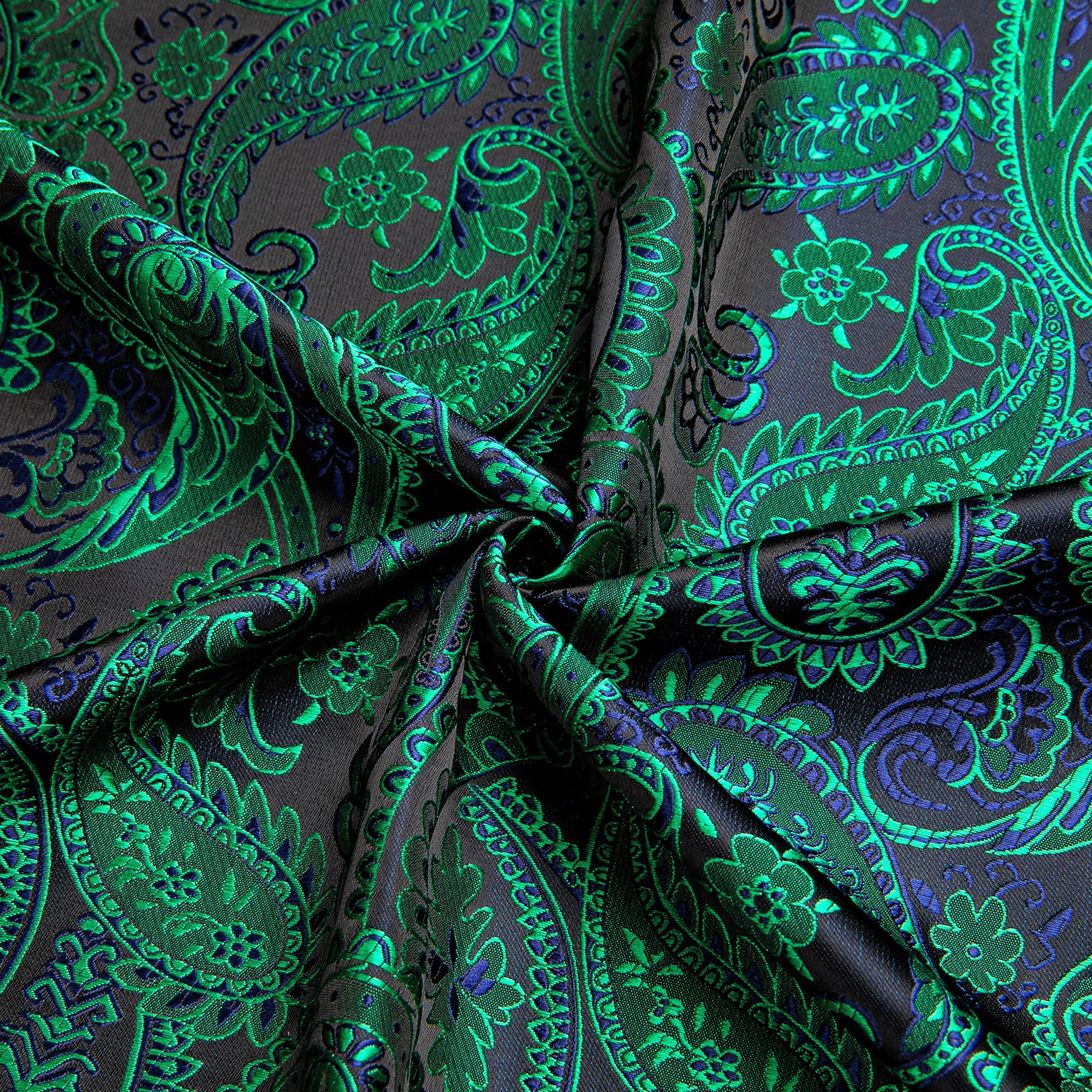 Emerald Green Blue Paisley Silk Men's Short Sleeve Shirt
