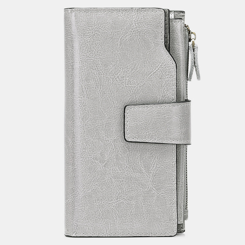 Genuine Leather RFID Anti Theft Oil Wax 6.3 Inch Phone Long Wallet Purse