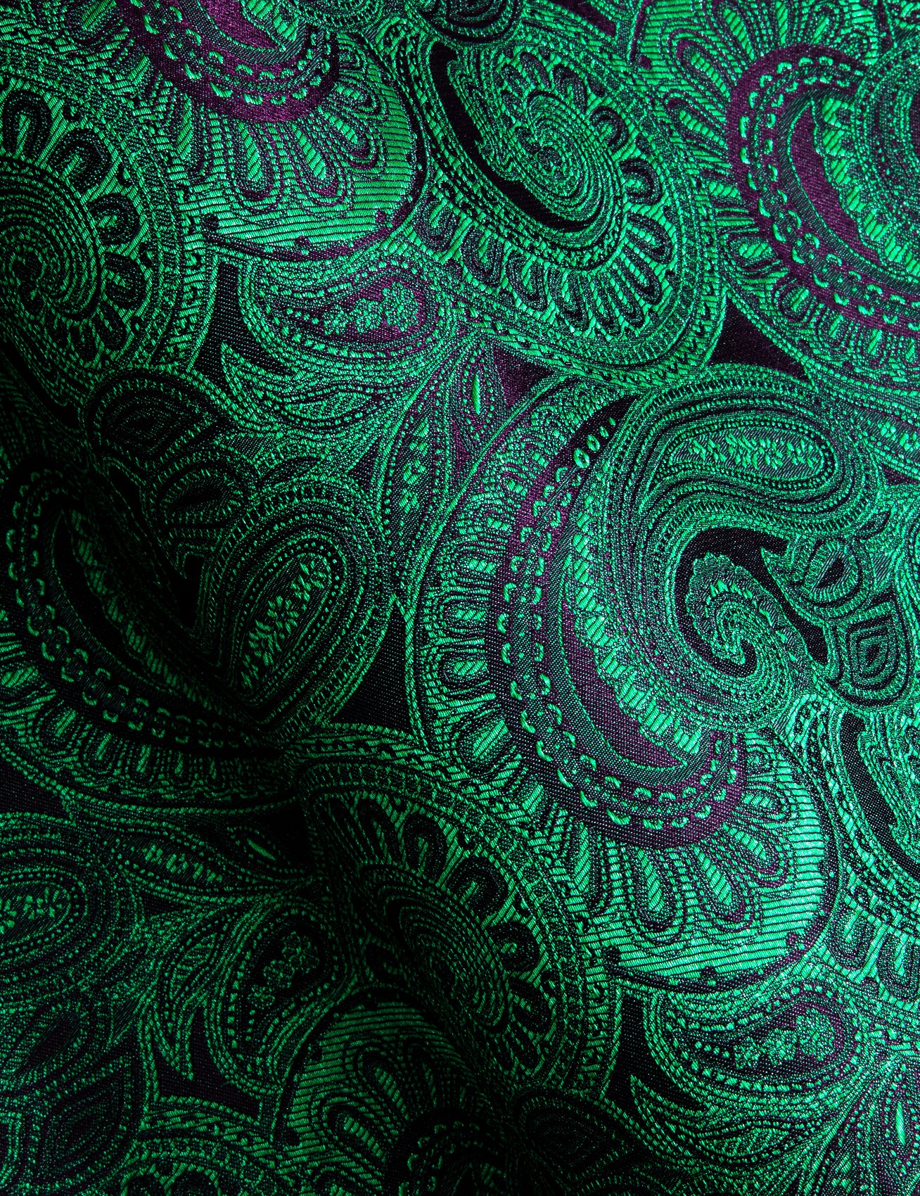 New Luxury Purple Green Gradient Paisley Pattern Silk Men's Long Sleeve Shirt