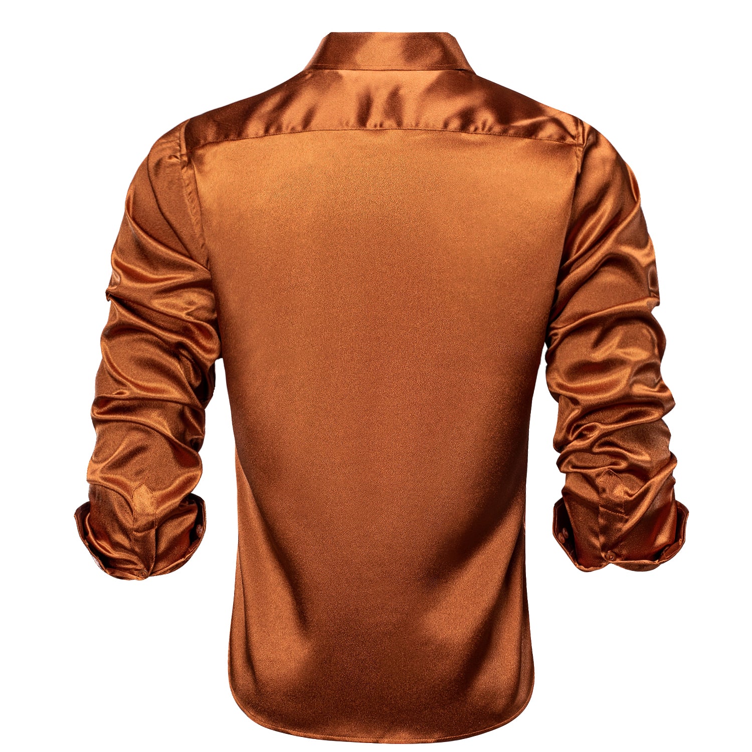 Orange Copper Solid Silk Men's Long Sleeve Shirt