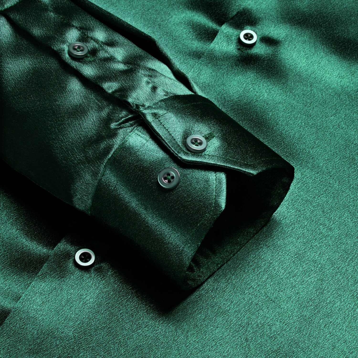Shiny Dark Green Solid Silk Men's Long Sleeve Shirt