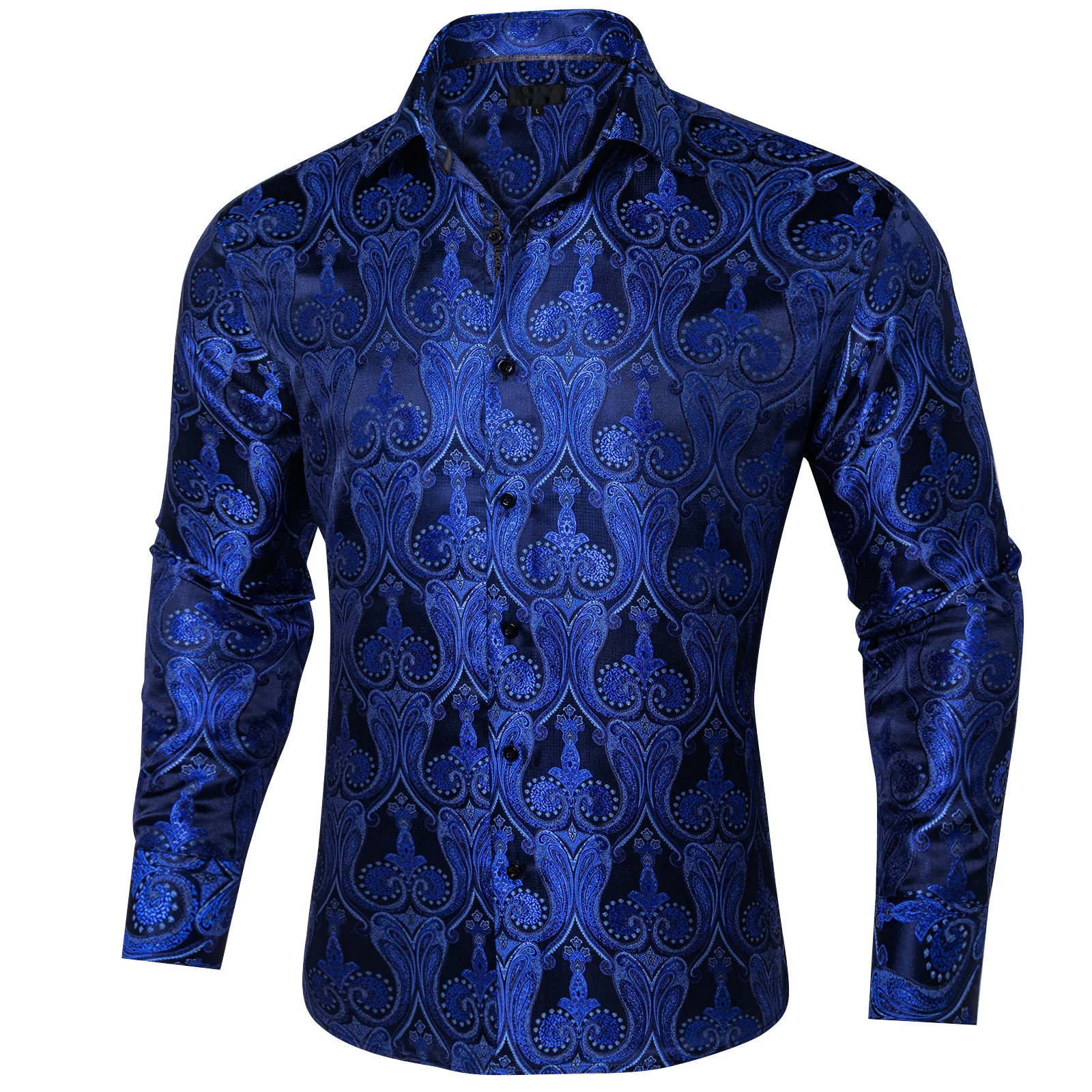 Navy Blue Pailsey Silk Men's Long Sleeve Shirt