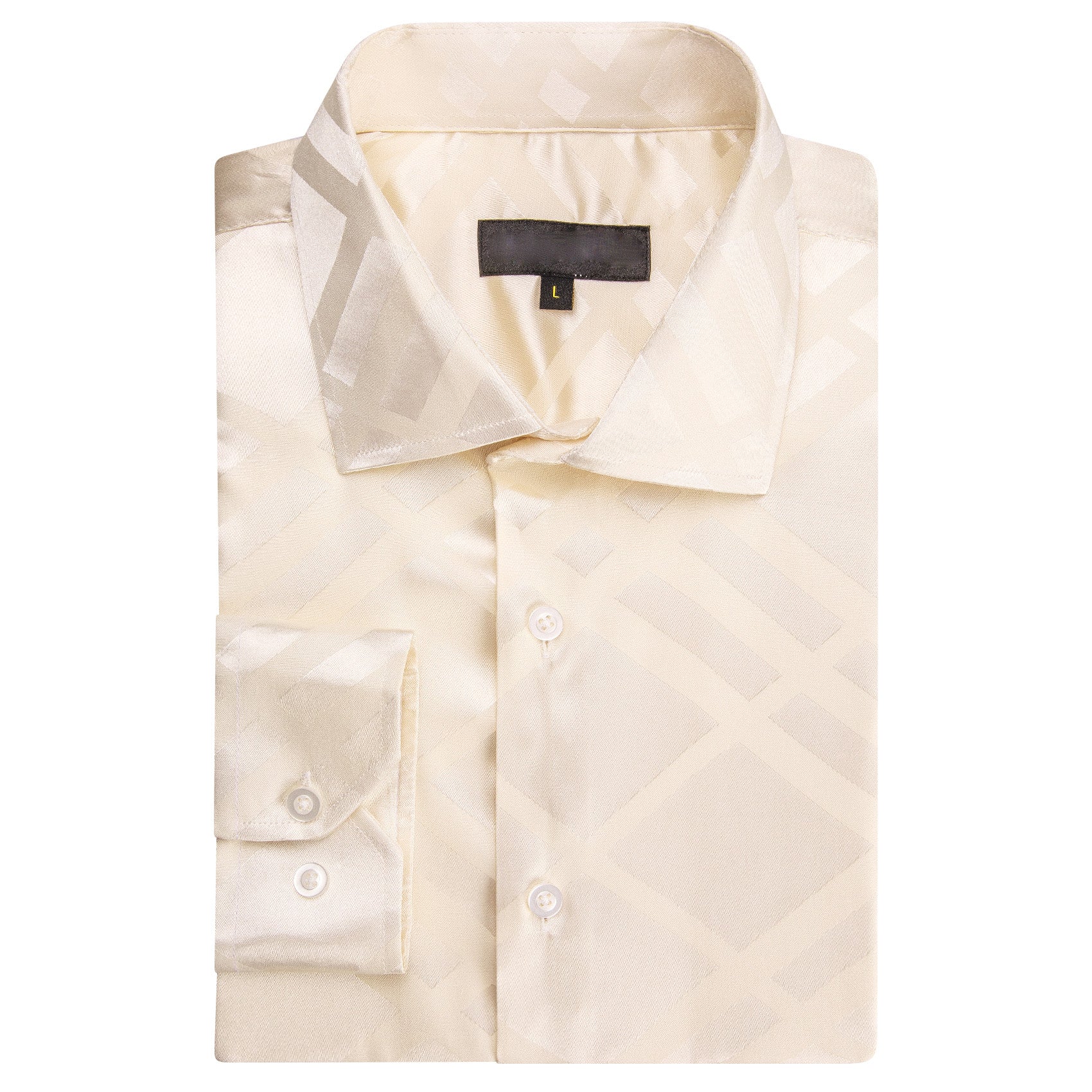 Beige Plaid Silk Men's Long Sleeve Shirt