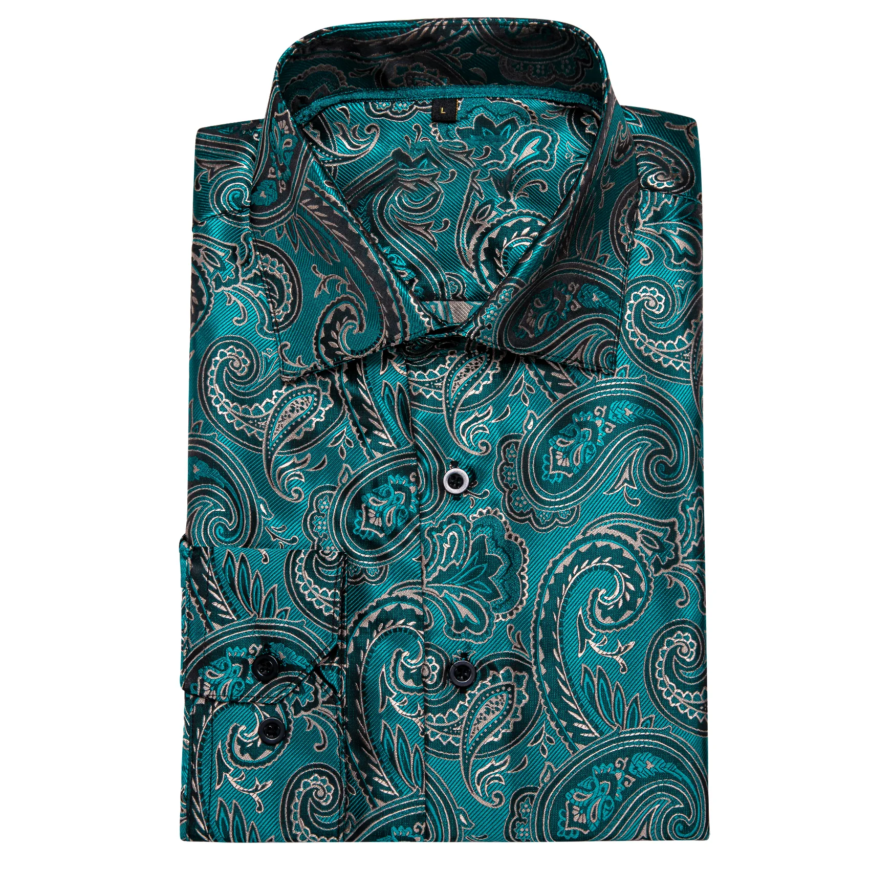 Lake Green Paisley Style Silk Men's Long Sleeve Shirt