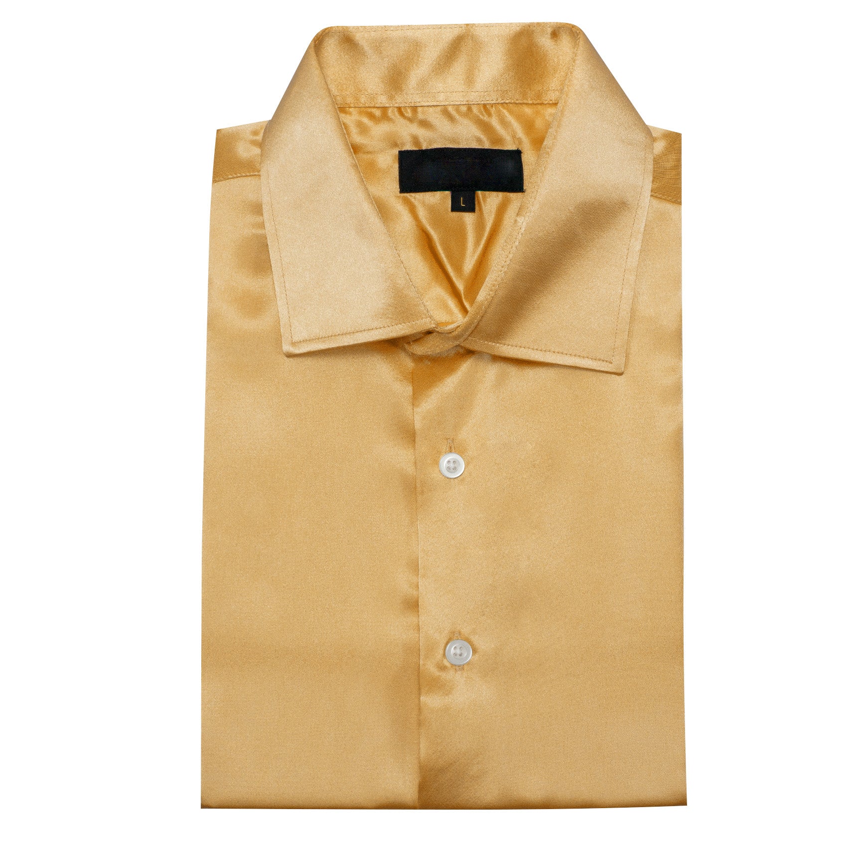 New Cream Yellow Solid Satin Silk Men's Long Sleeve Shirt