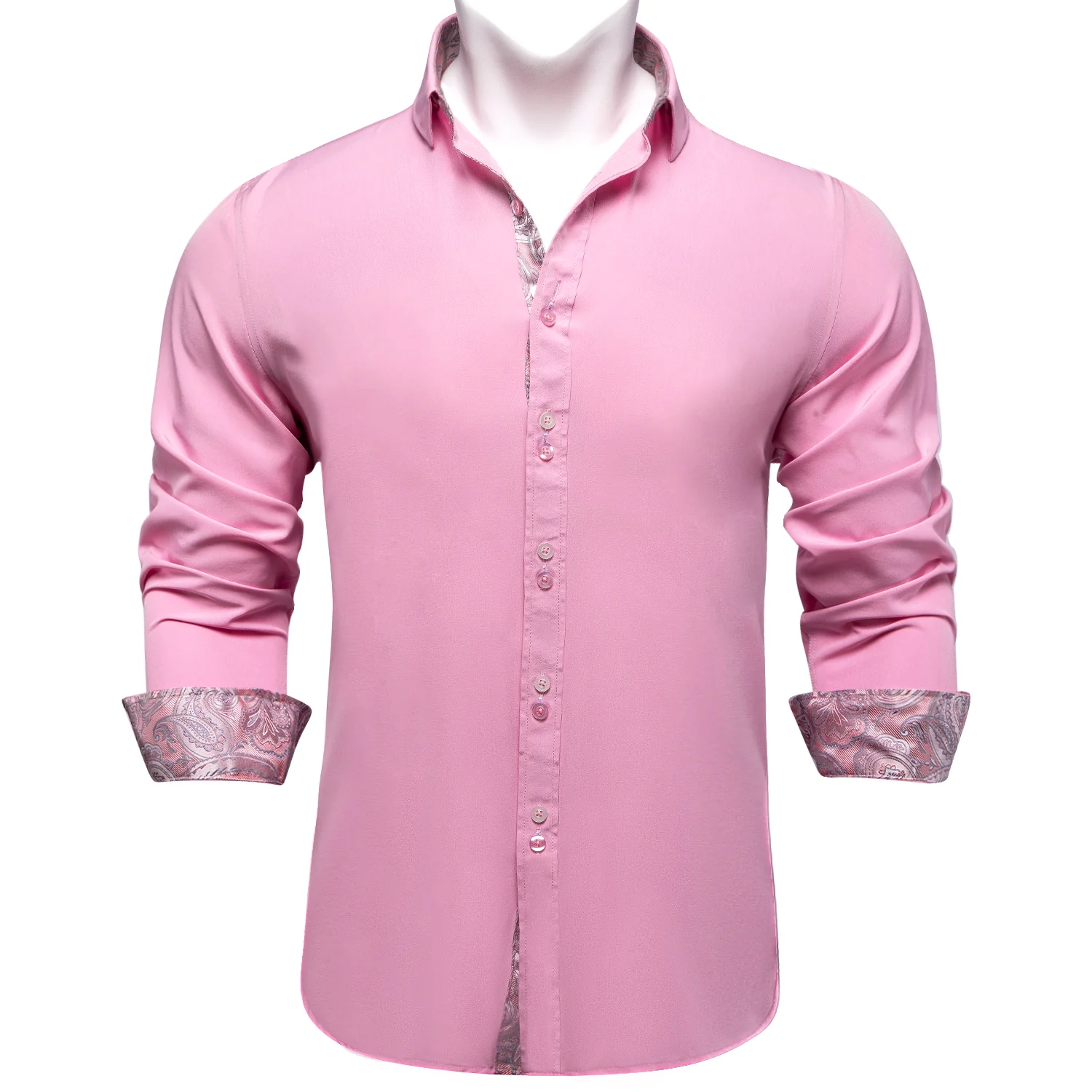 New Splicing Style Pink with Pink Paisley Edge Men's Long Sleeve Shirt