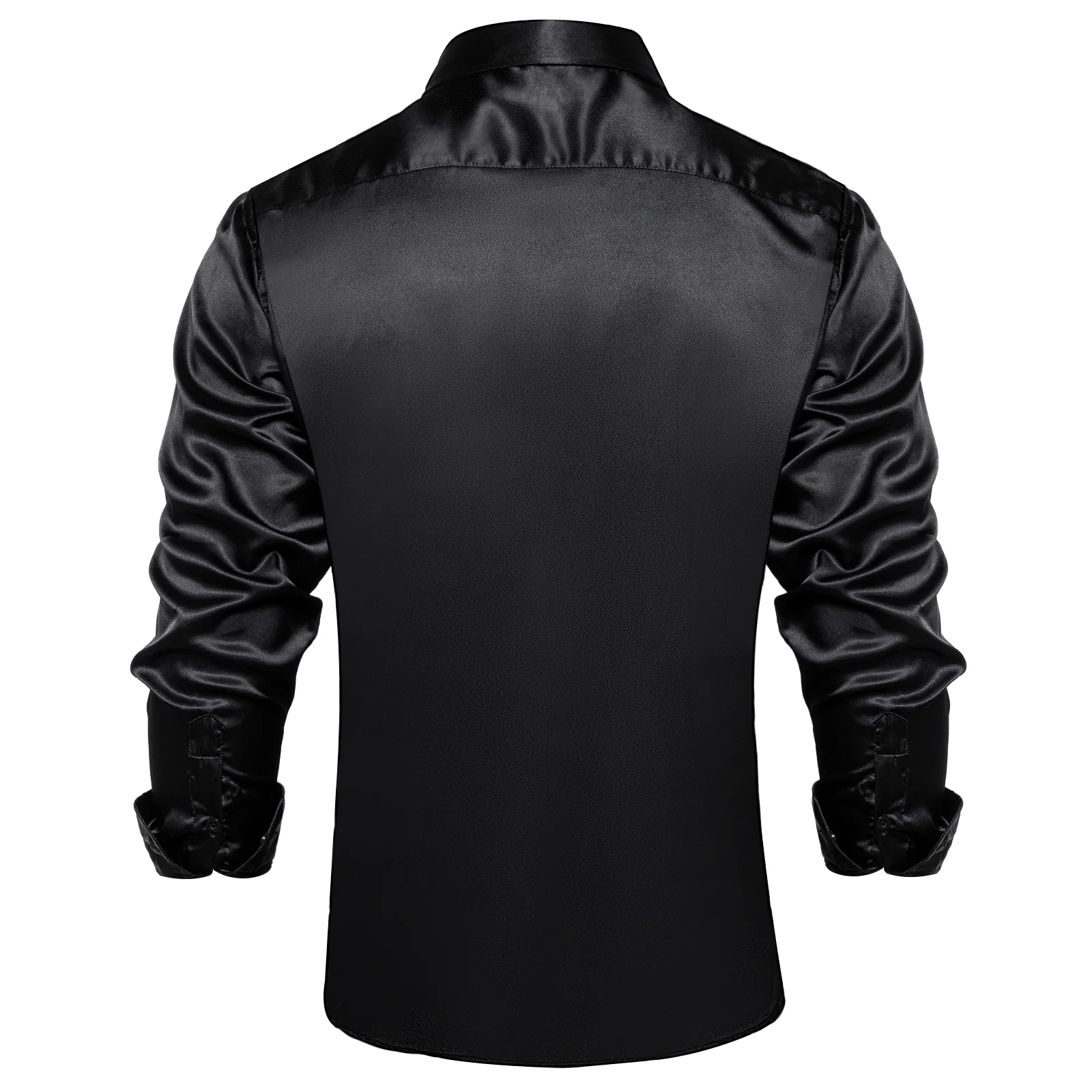 Black Solid Satin Silk Men's Long Sleeve Business Shirt