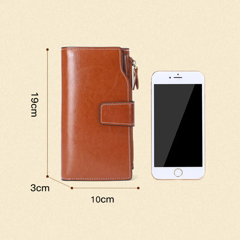 Genuine Leather RFID Anti Theft Oil Wax 6.3 Inch Phone Long Wallet Purse