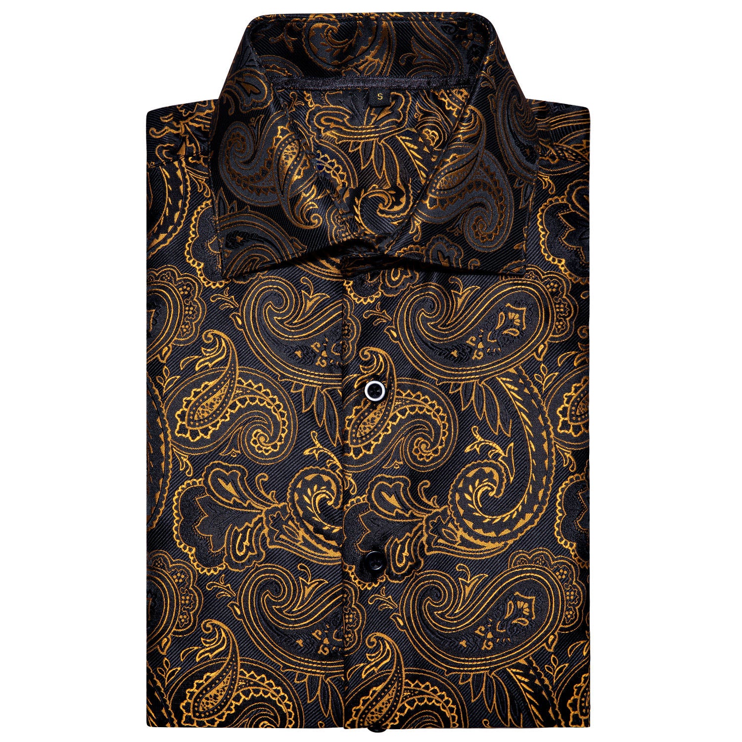 Black Golden Paisley Silk Men's Short Sleeve Shirt