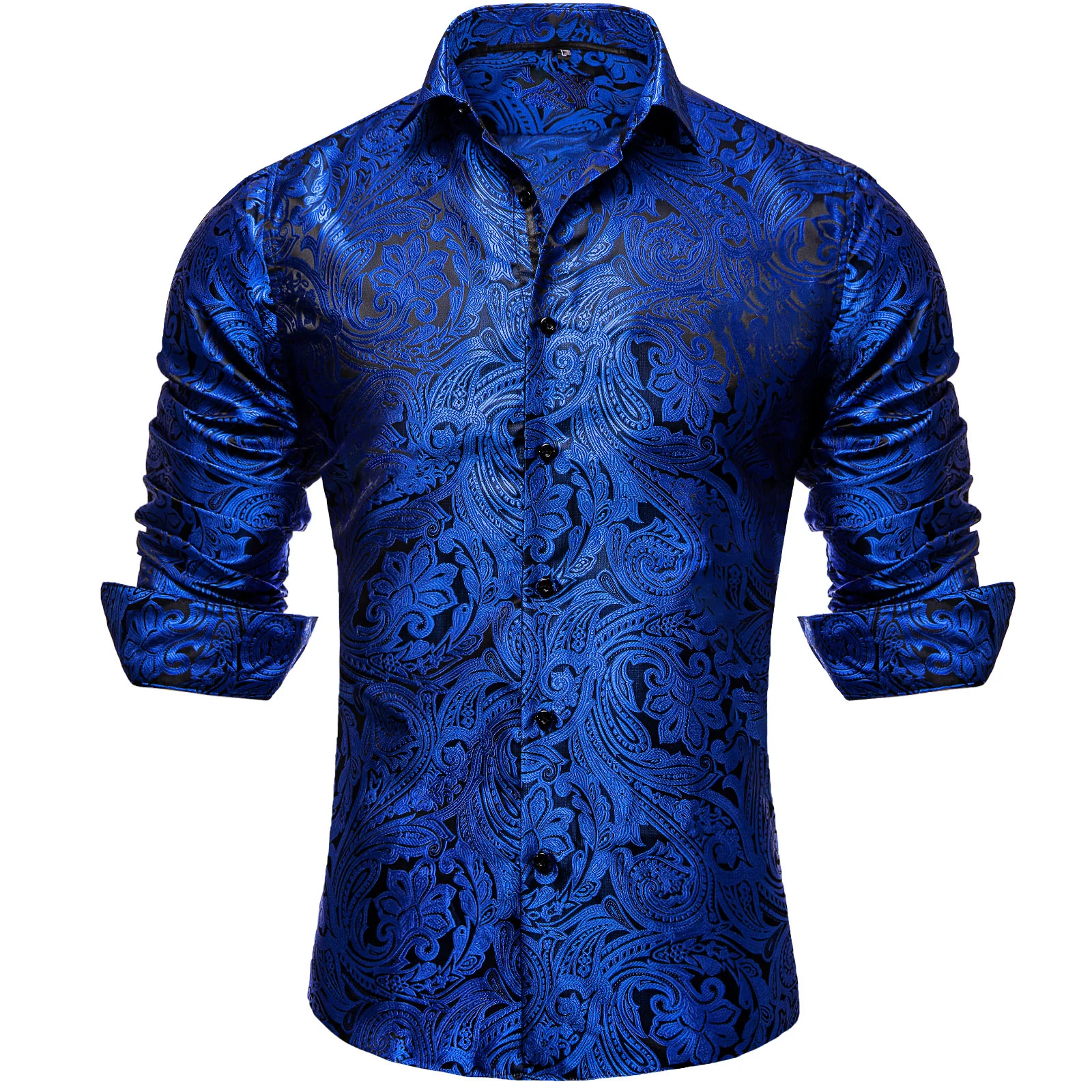 Blue Paisley Silk Men's Long Sleeve Shirt