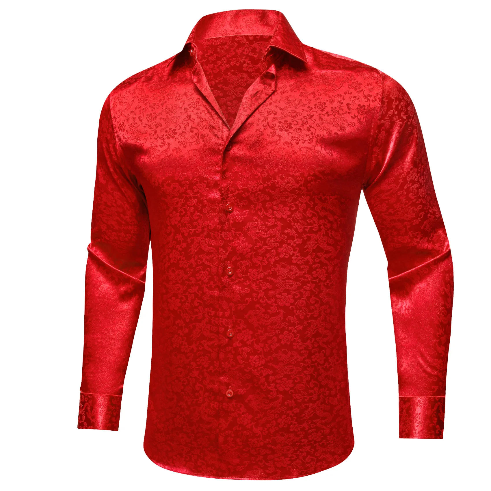 Strong Red Floral Leaf Men's Long Sleeve Shirt
