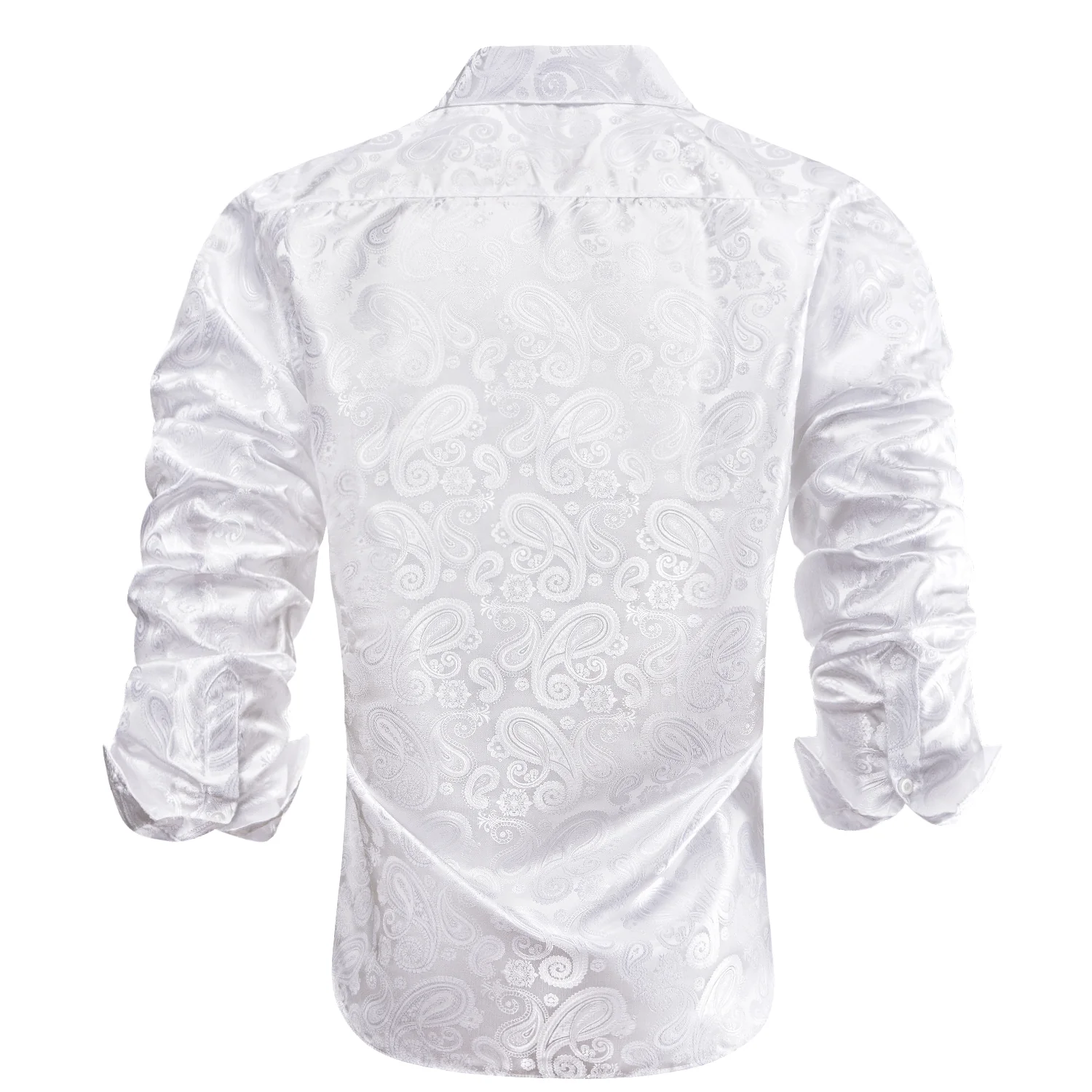 Pure White Paisley Silk Men's Long Sleeve Shirt