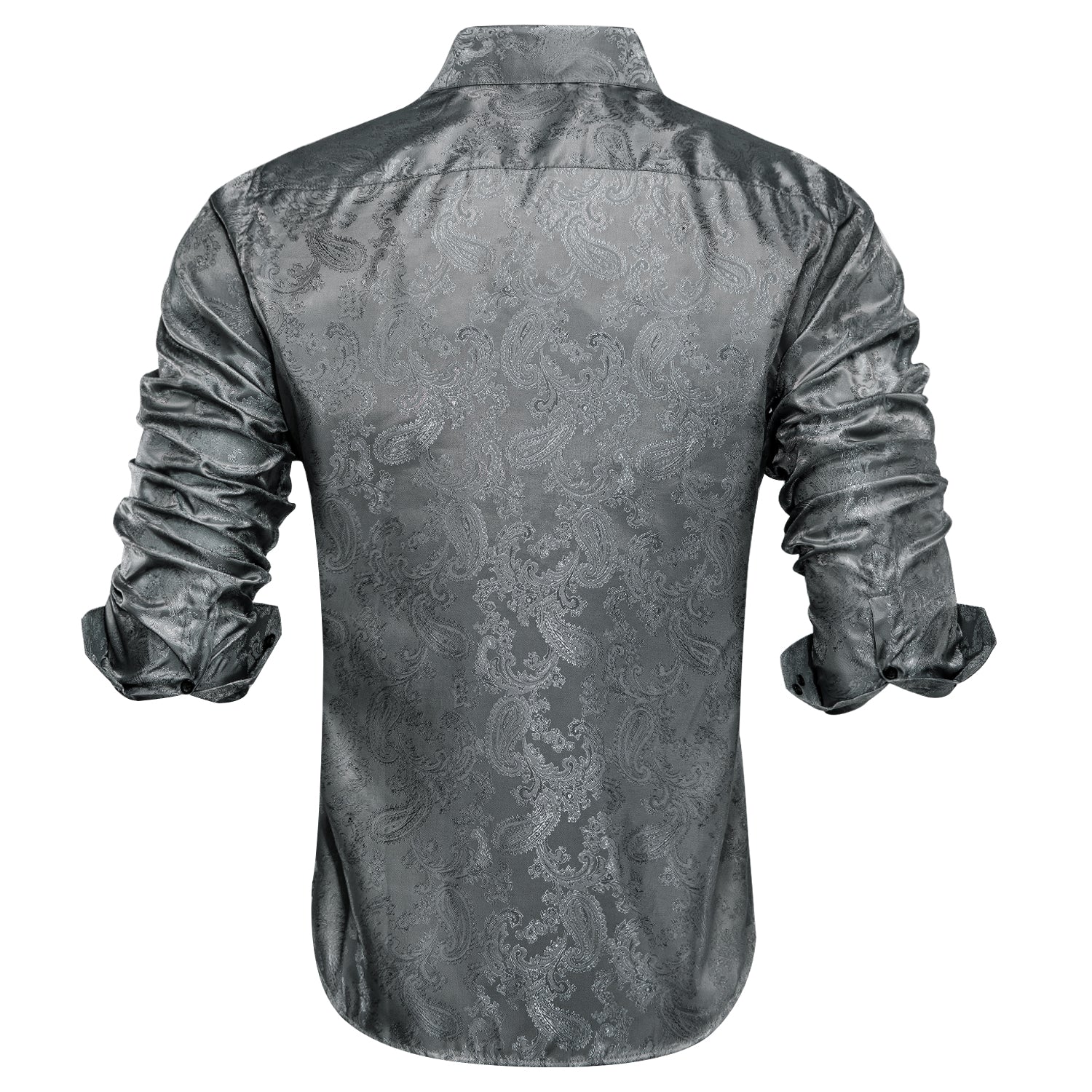 New Dark Grey Paisley Silk Men's Long Sleeve Shirt