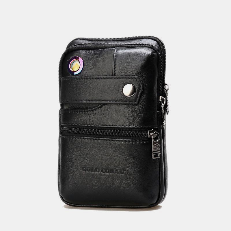 Retro GenuineLeather Business Crossbody PhoneBag With Earphone Hole