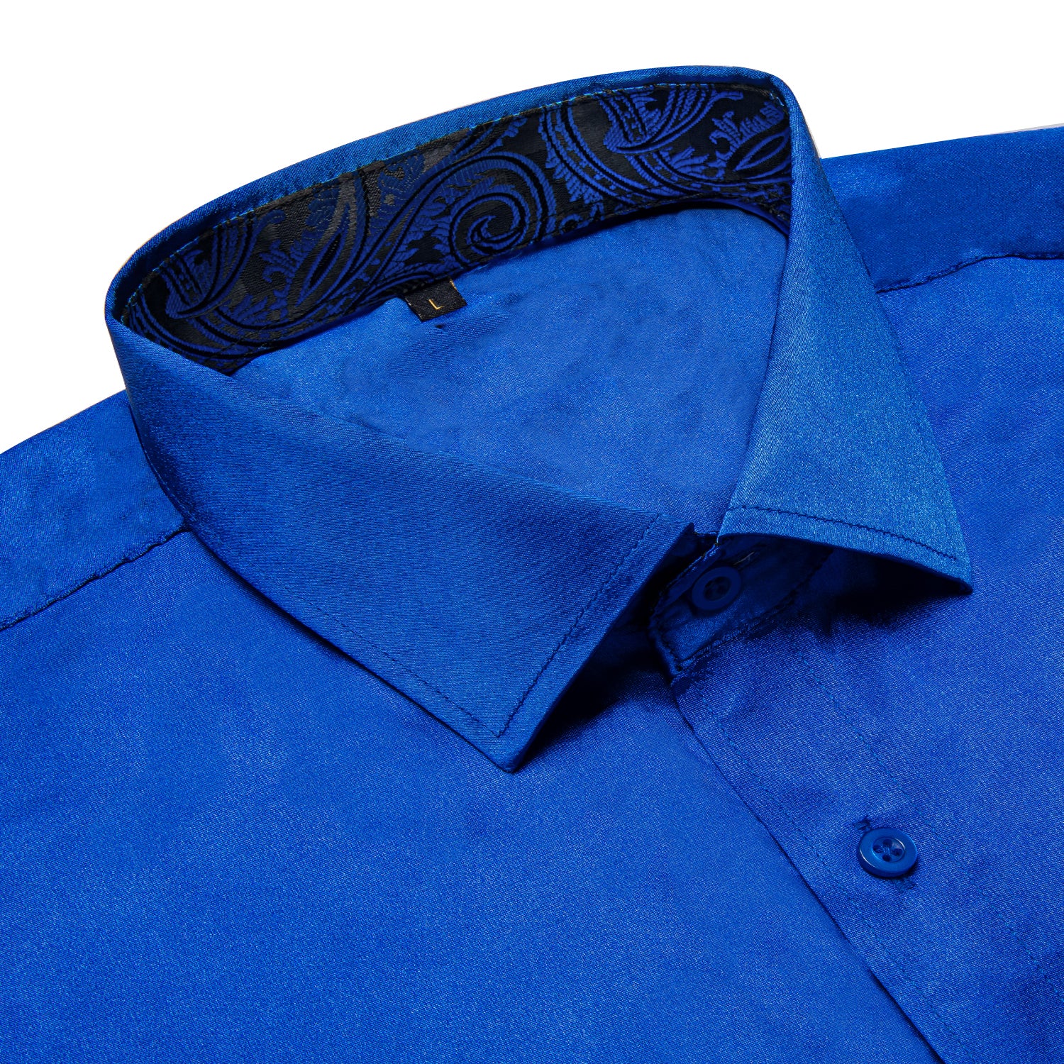 Splicing Style Royal Blue with Blue Paisley Edge Men's Solid Long Sleeve Shirt