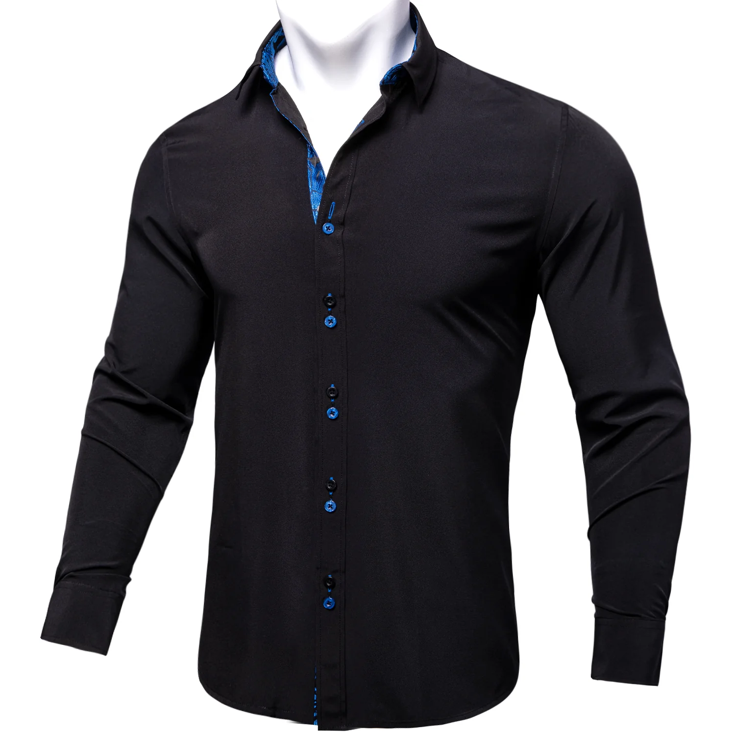New Splicing Style Black with Blue Black Paisley Edge Men's Long Sleeve Shirt