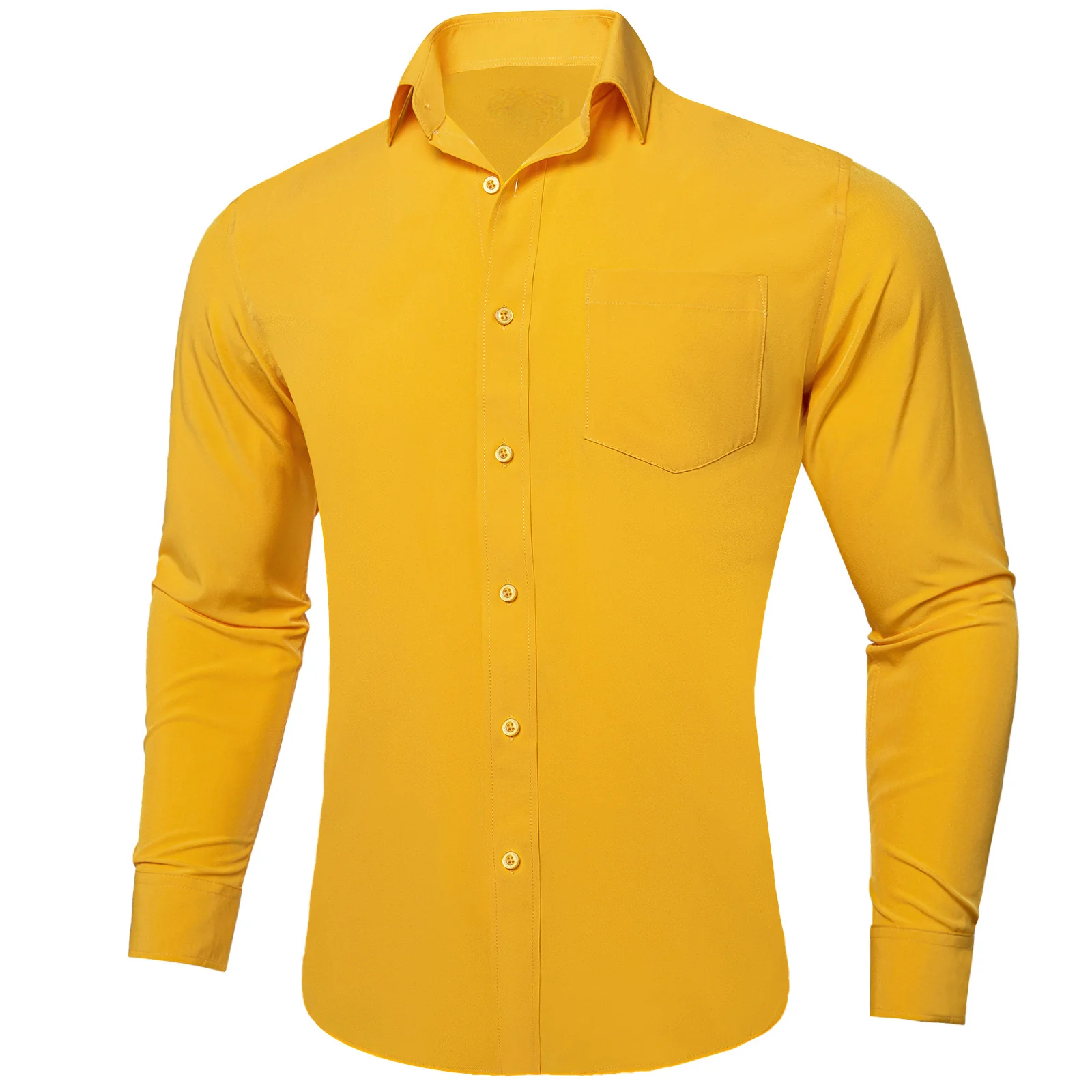 Yellow Solid Silk Men's Long Sleeve Business Shirt