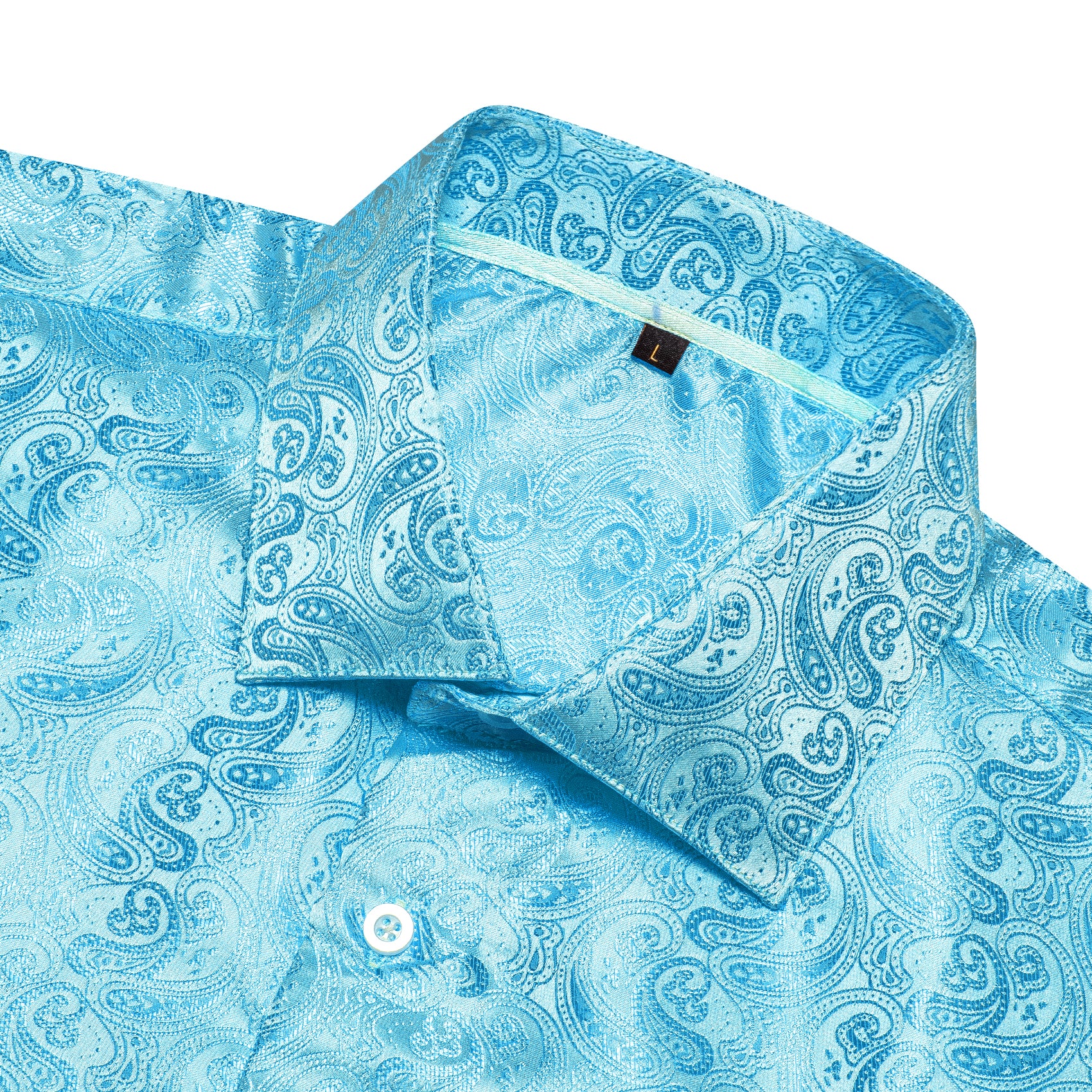 Sky Blue Paisley Pattern Silk Men's Long Sleeve Shirt