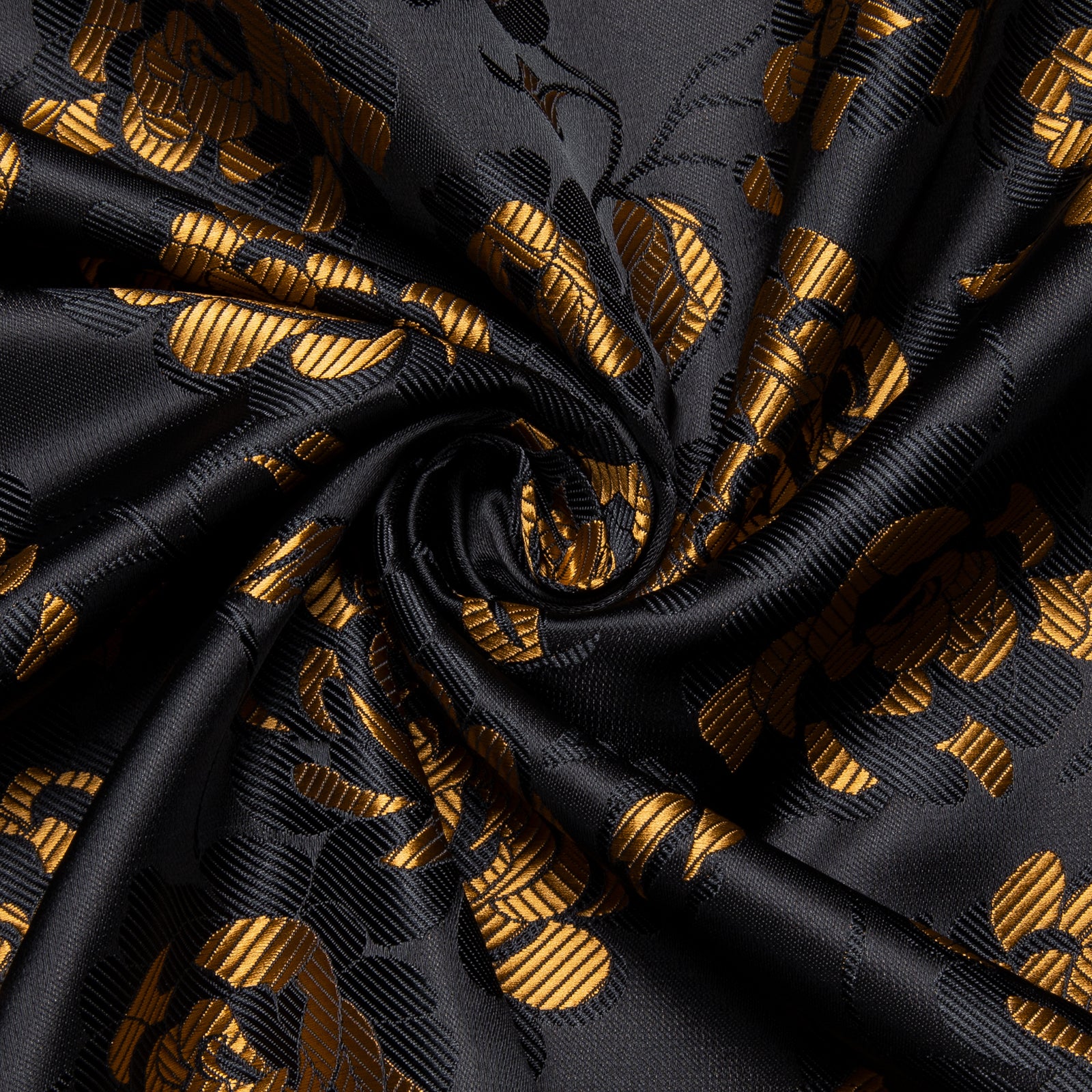 Black Golden Peony Floral Silk Men's Long Sleeve Shirt