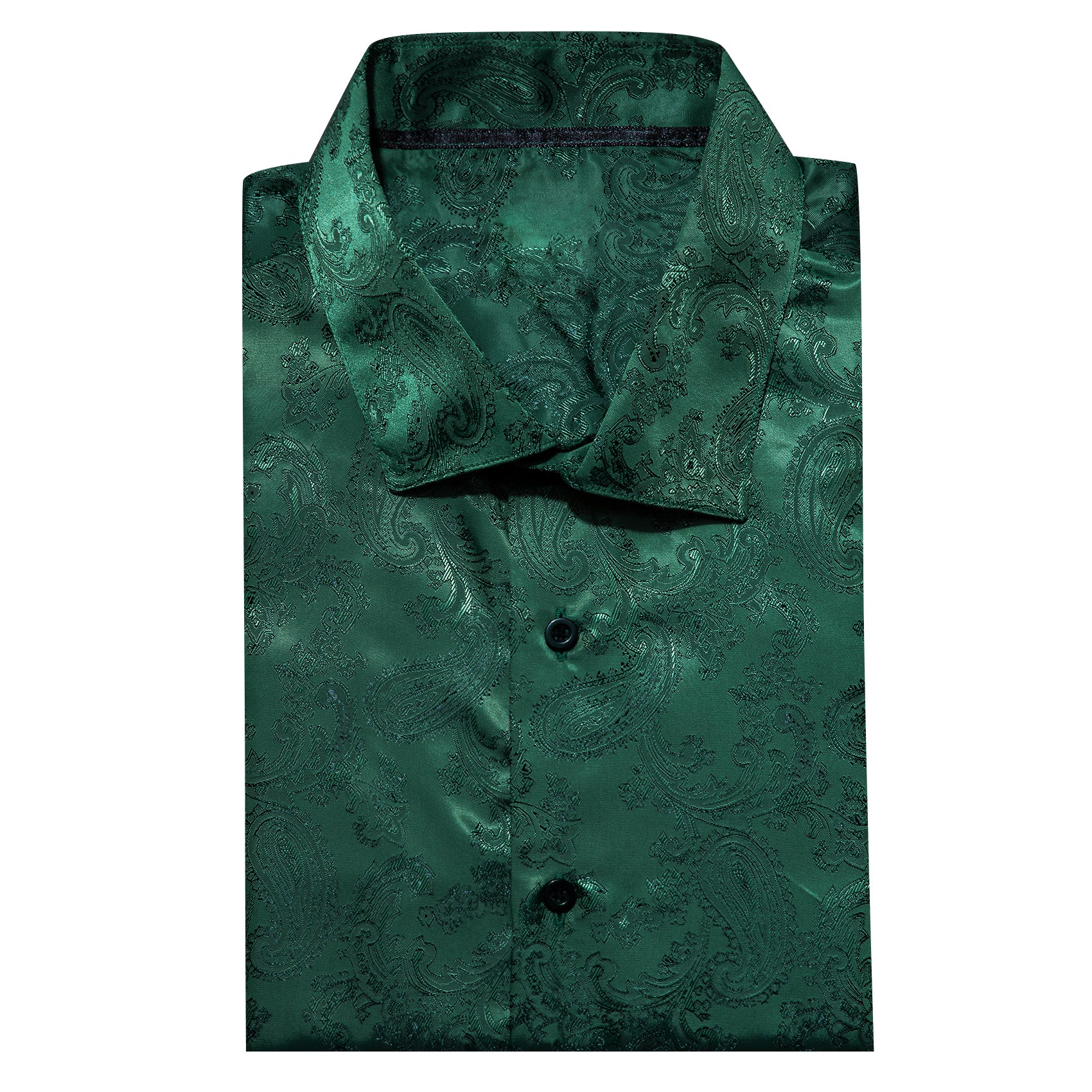 Dark Green Paisley Style Casual Silk Men's Long Sleeve Button Shirt