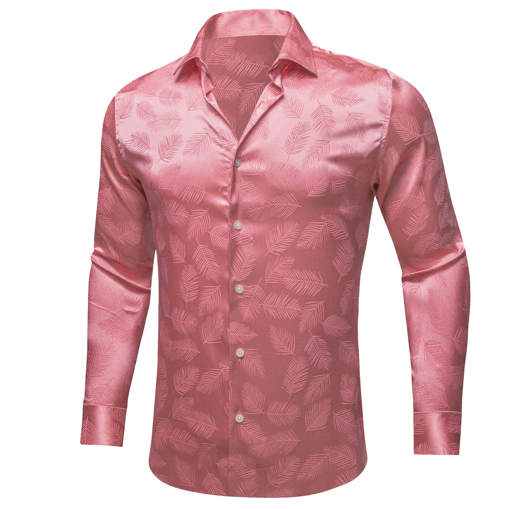 India Red Floral Leaf Men's Long Sleeve Shirt