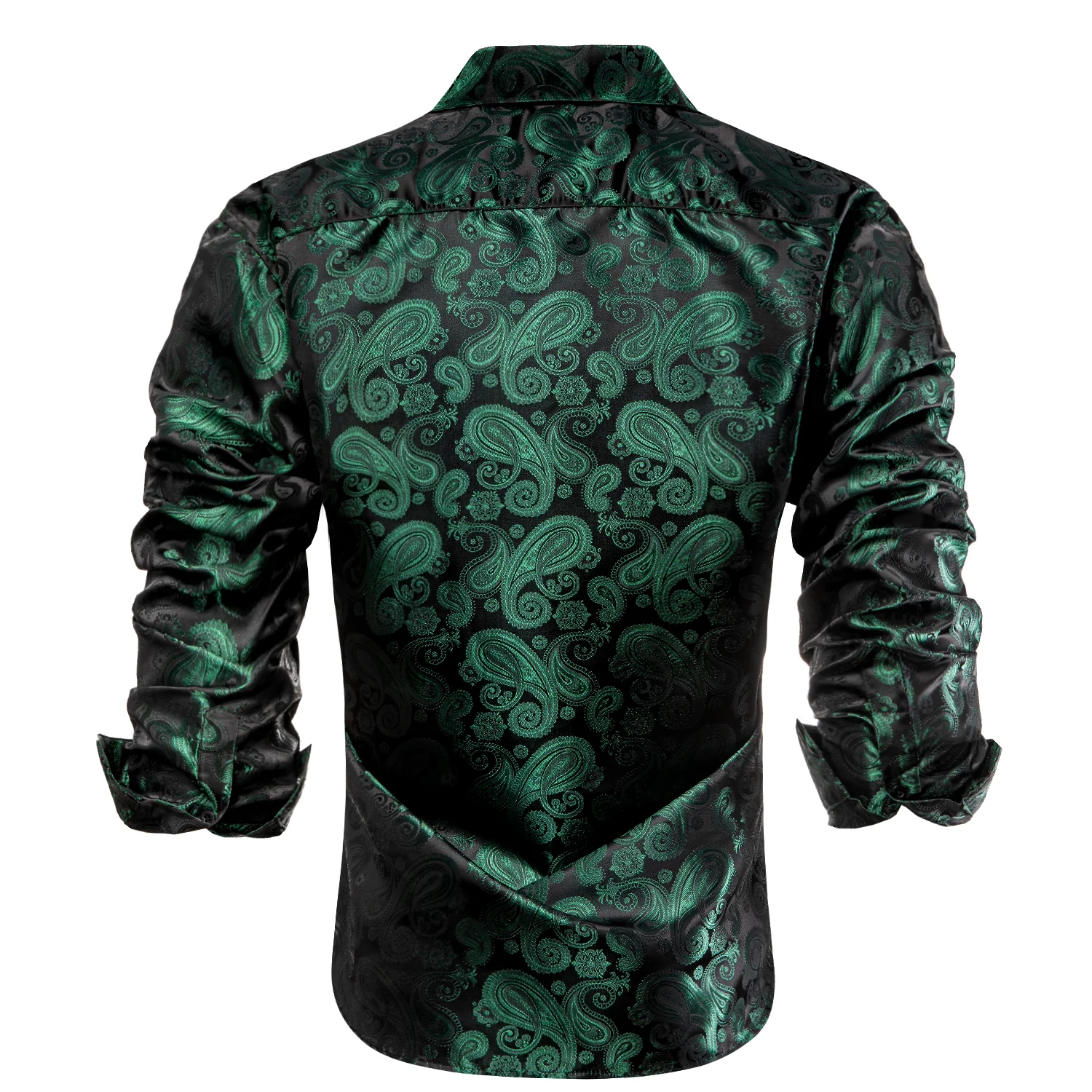 Luxury Dark Green Paisley Pattern Silk Men's Long Sleeve Shirt