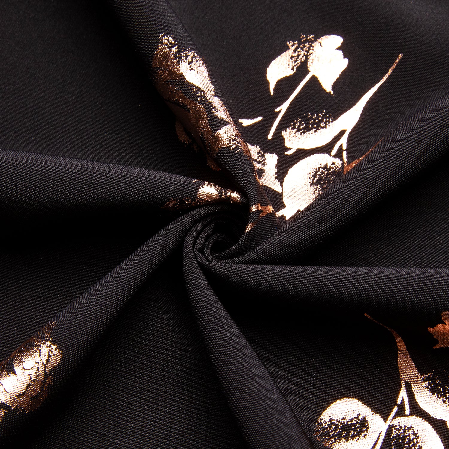 Black Rose Golden Floral Pattern Silk Men's Long Sleeve Shirt