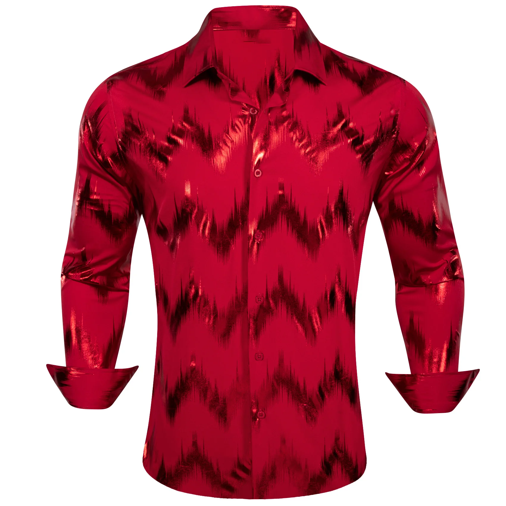 Red Black Bronzing Printing Novelty Men's Long Sleeve Shirt