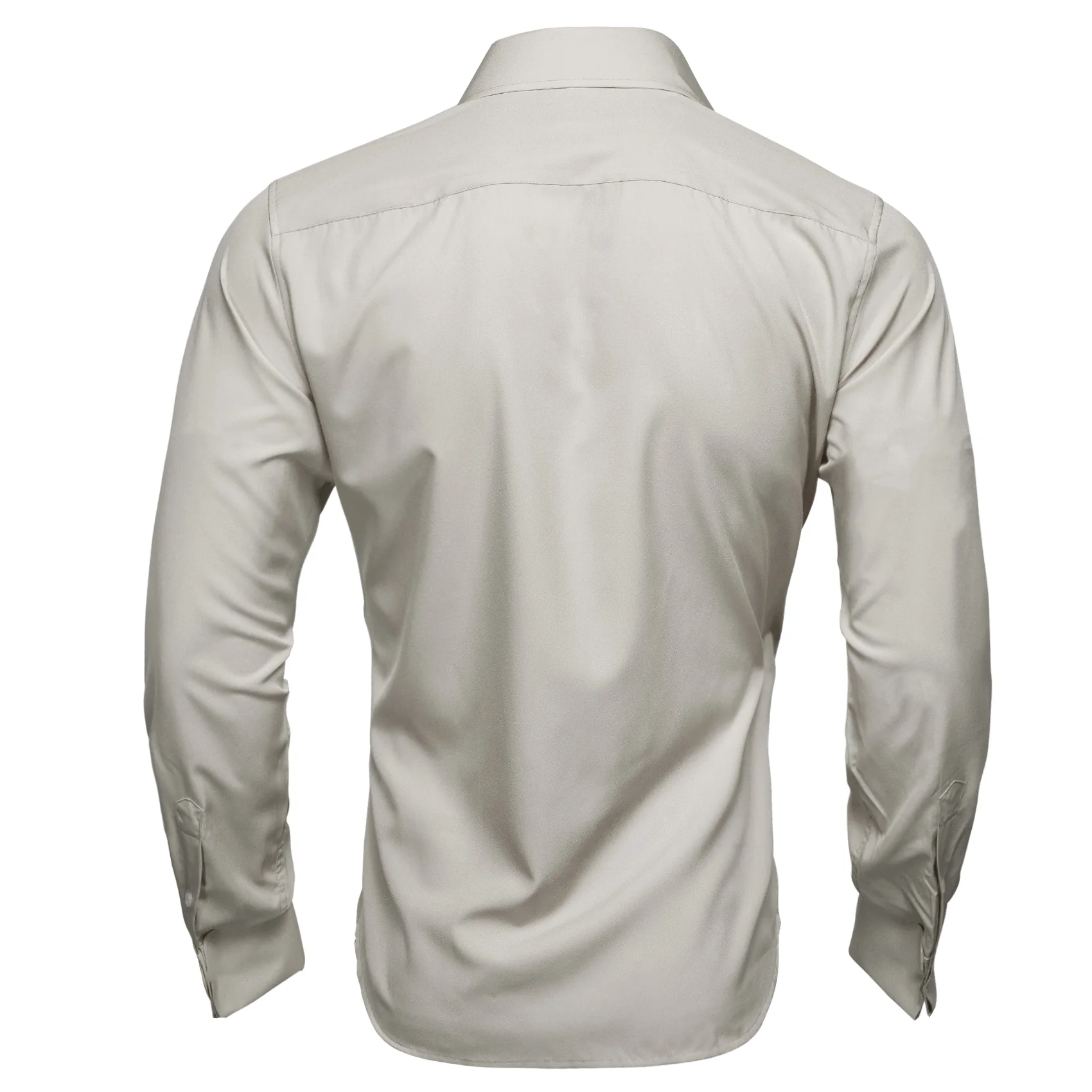 Light Grey Solid Woven Men's Long Sleeve Shirt