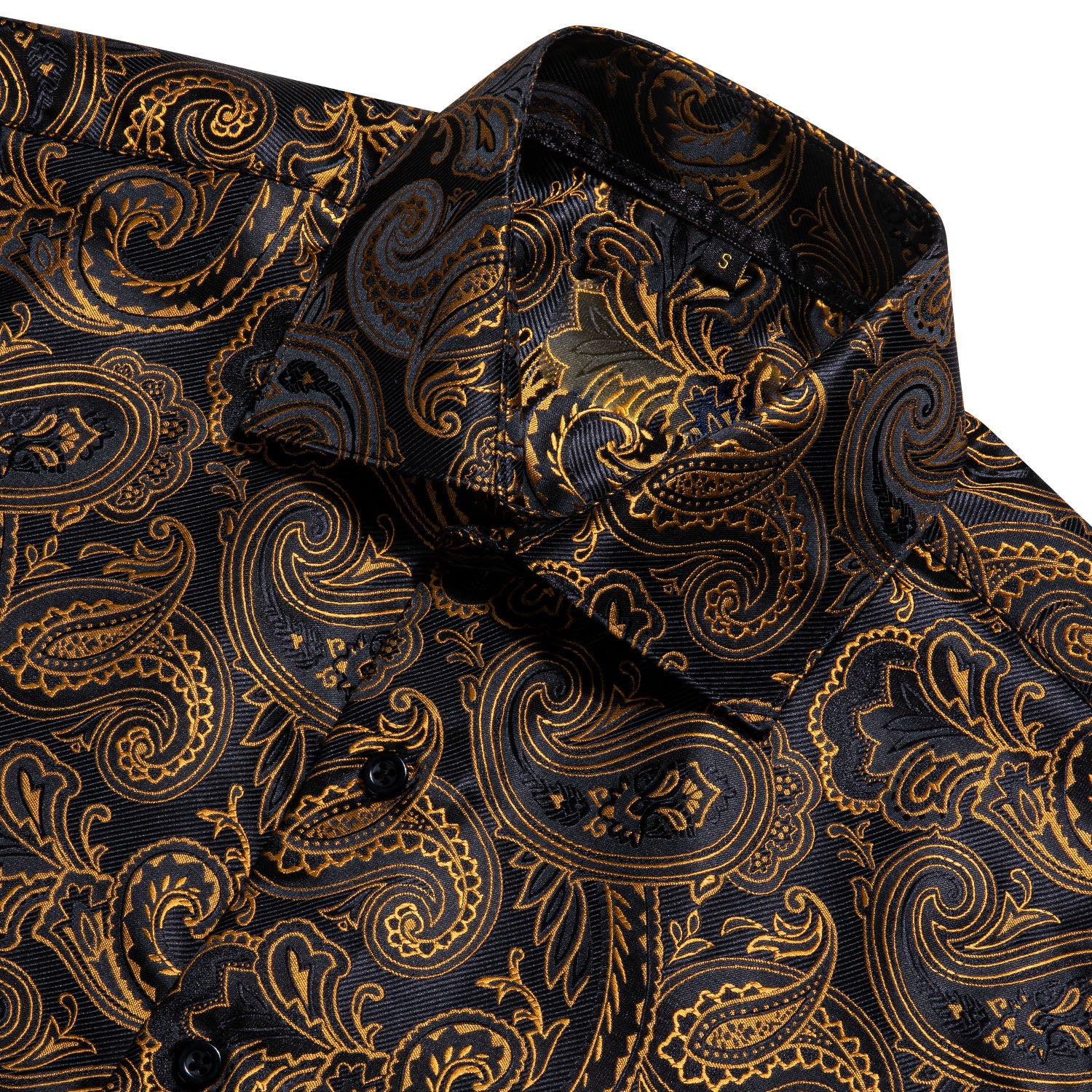 Black Golden Paisley Silk Men's Short Sleeve Shirt