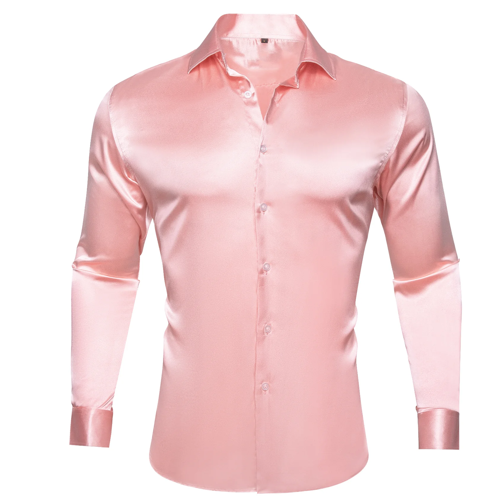 Baby Pink Solid Silk Men's Long Sleeve Shirt