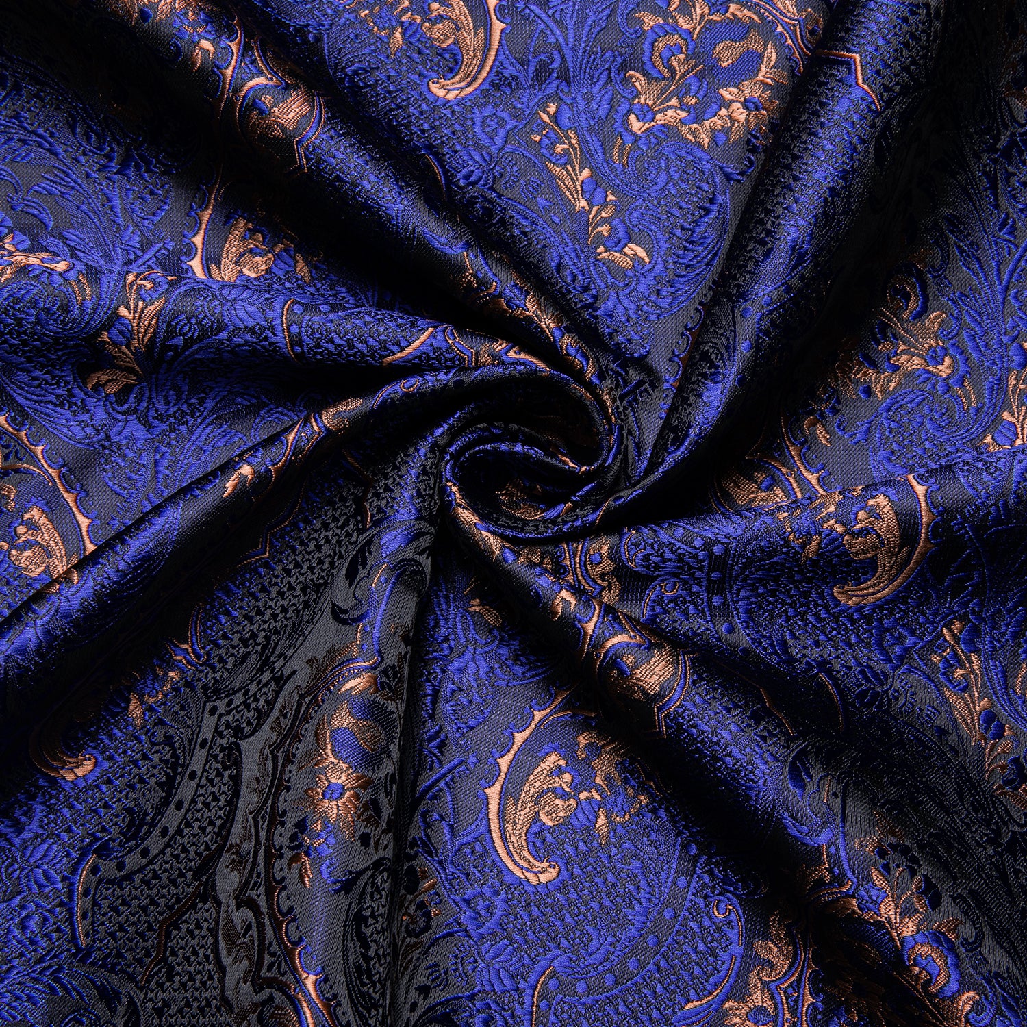 Dark Blue Brown Paisley Silk Men's Long Sleeve Shirt