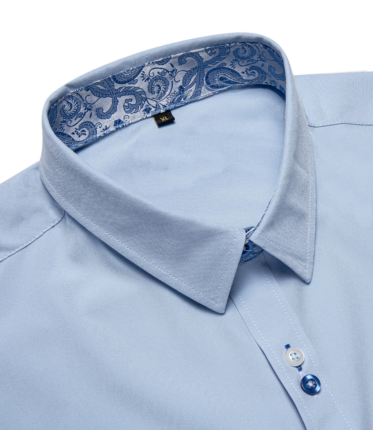 New Splicing Style Baby Blue with Blue Paisley Edge Men's Long Sleeve Shirt