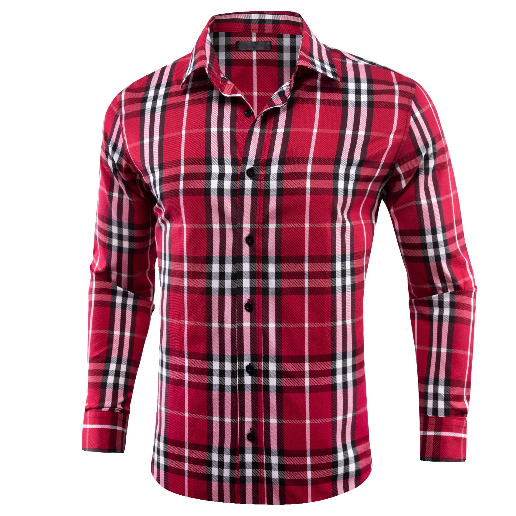 Red White Plaid Men's Long Sleeve Work Shirt
