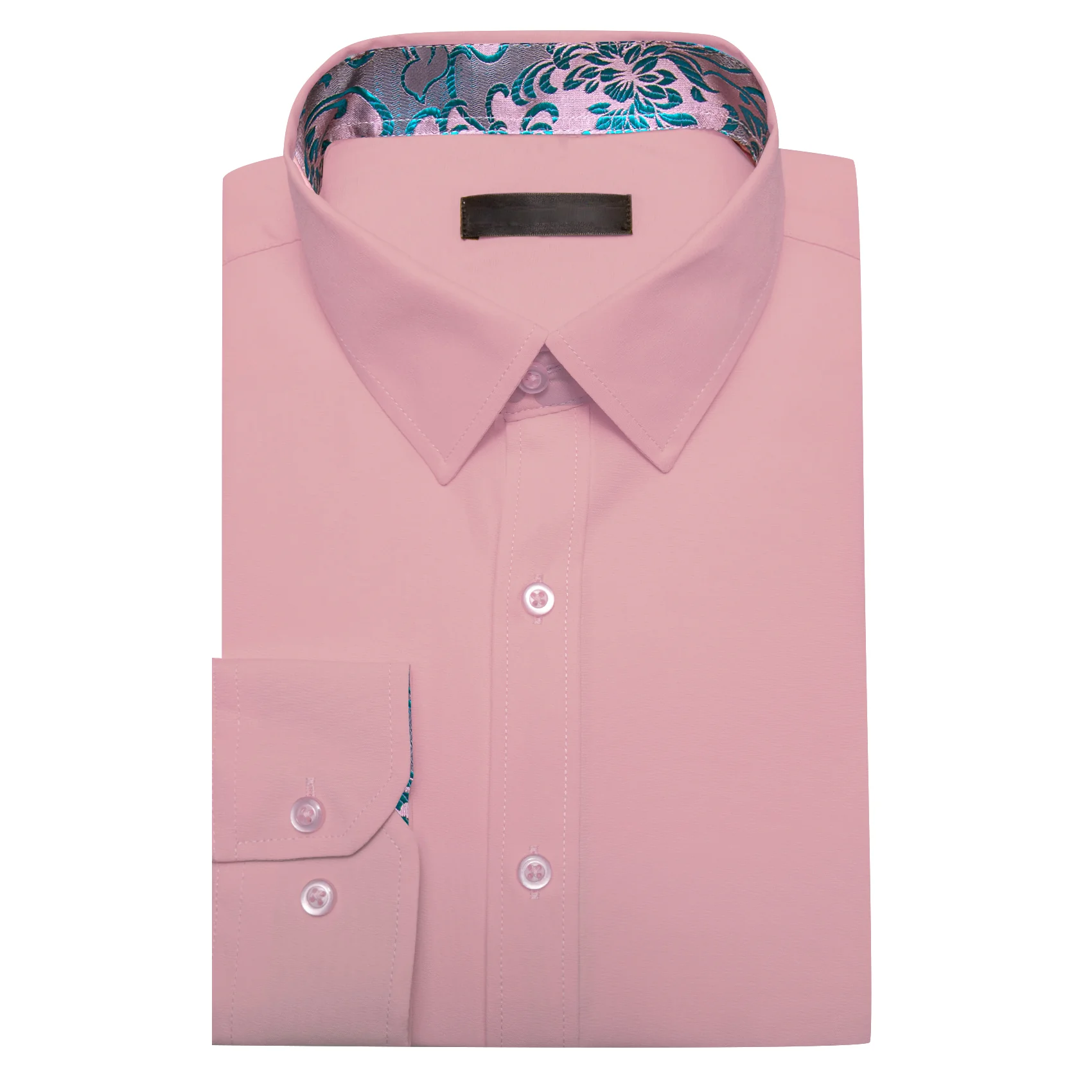 Splicing Style Pink with Aqua Floral Edge Men's Long Sleeve Shirt
