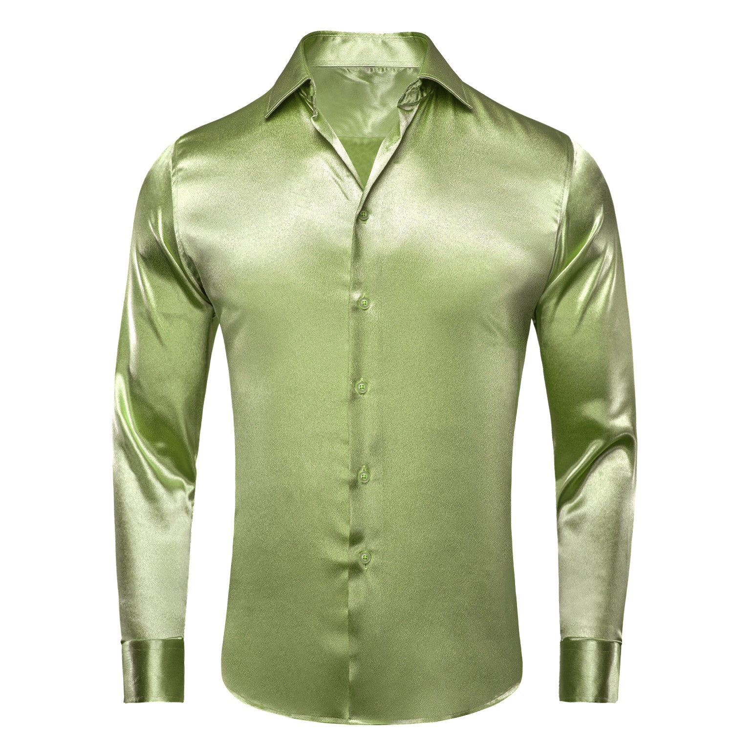 Light Green Solid Silk Men's Long Sleeve Shirt