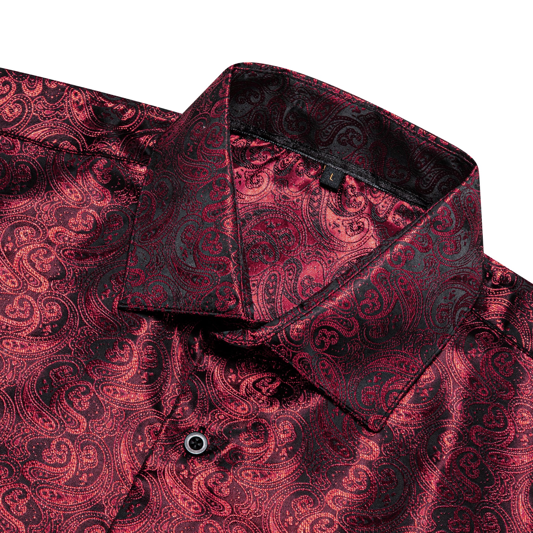 Burgundy Paisley Pattern Silk Men's Long Sleeve Shirt
