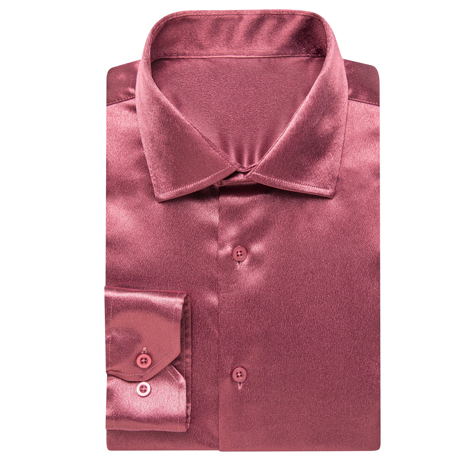 Watermelon Red Solid Satin Men's Long Sleeve Shirt