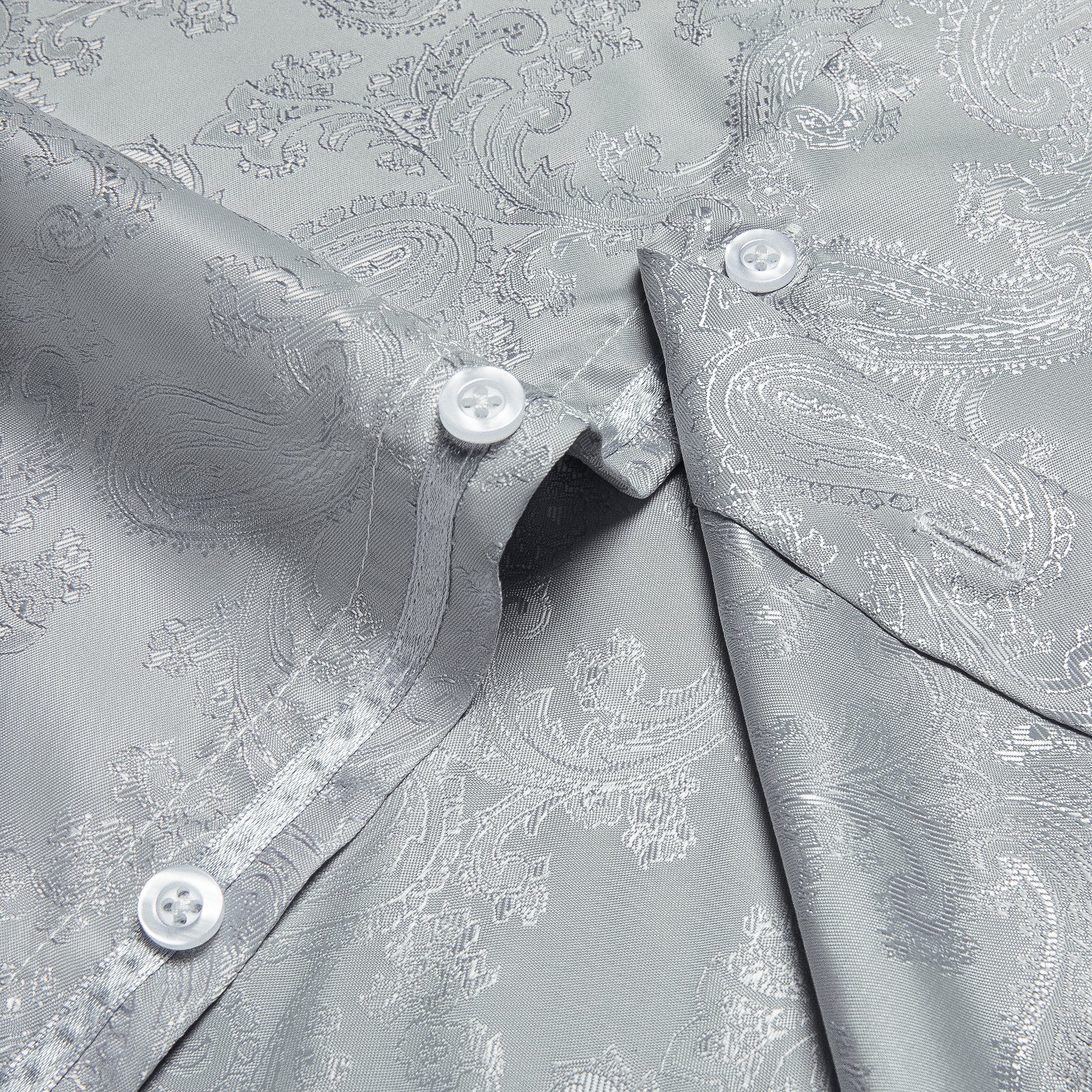 Light Grey Paisley Men's Long Sleeve Shirt